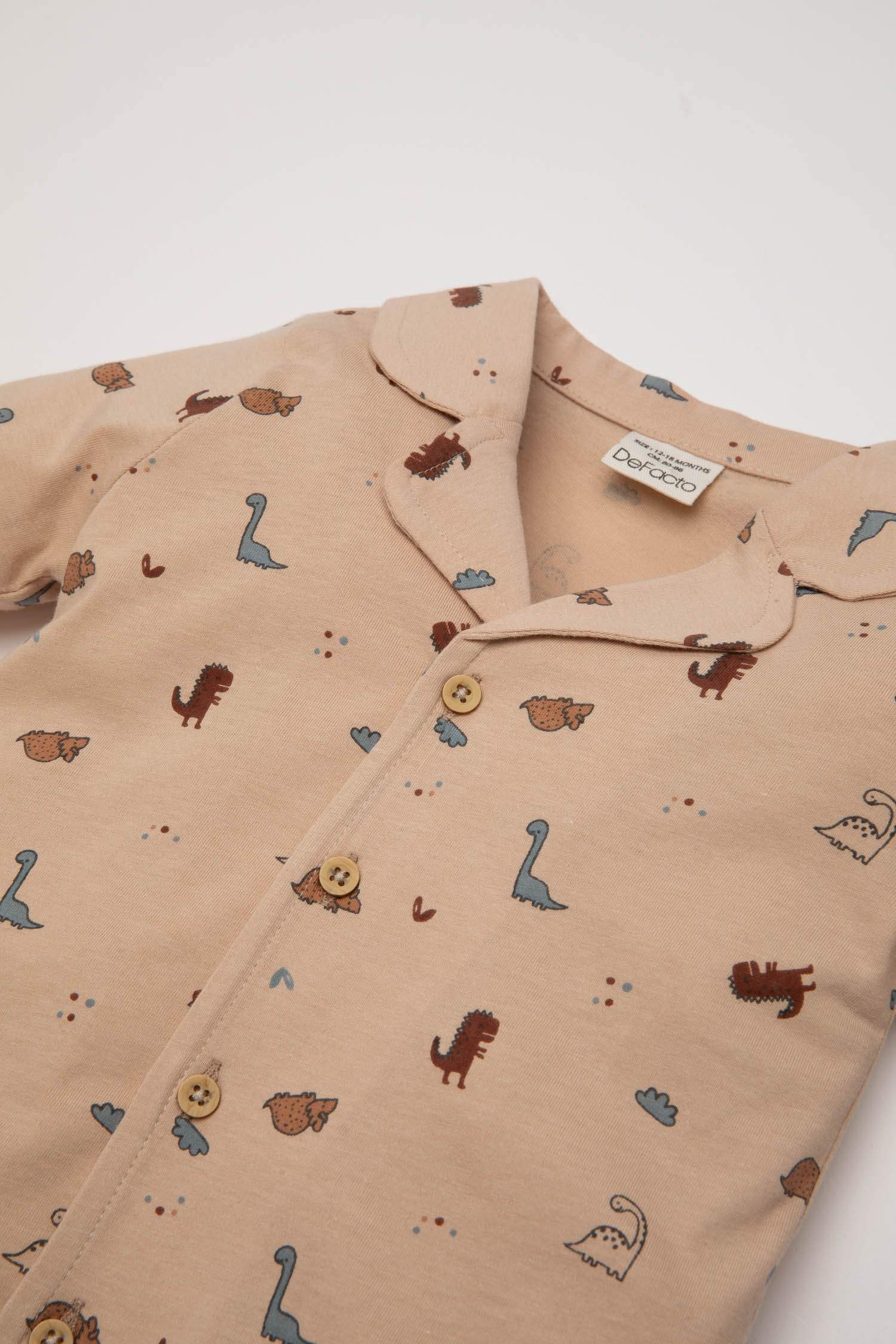 Erkek Bebek Pijama Takımı Dinozor Desenli Uzun Kollu Penye Üst Beli Lastikli Uzun Alt