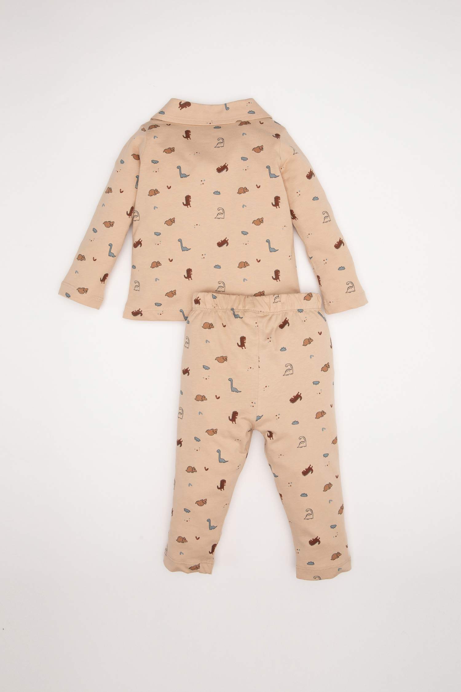 Erkek Bebek Pijama Takımı Dinozor Desenli Uzun Kollu Penye Üst Beli Lastikli Uzun Alt