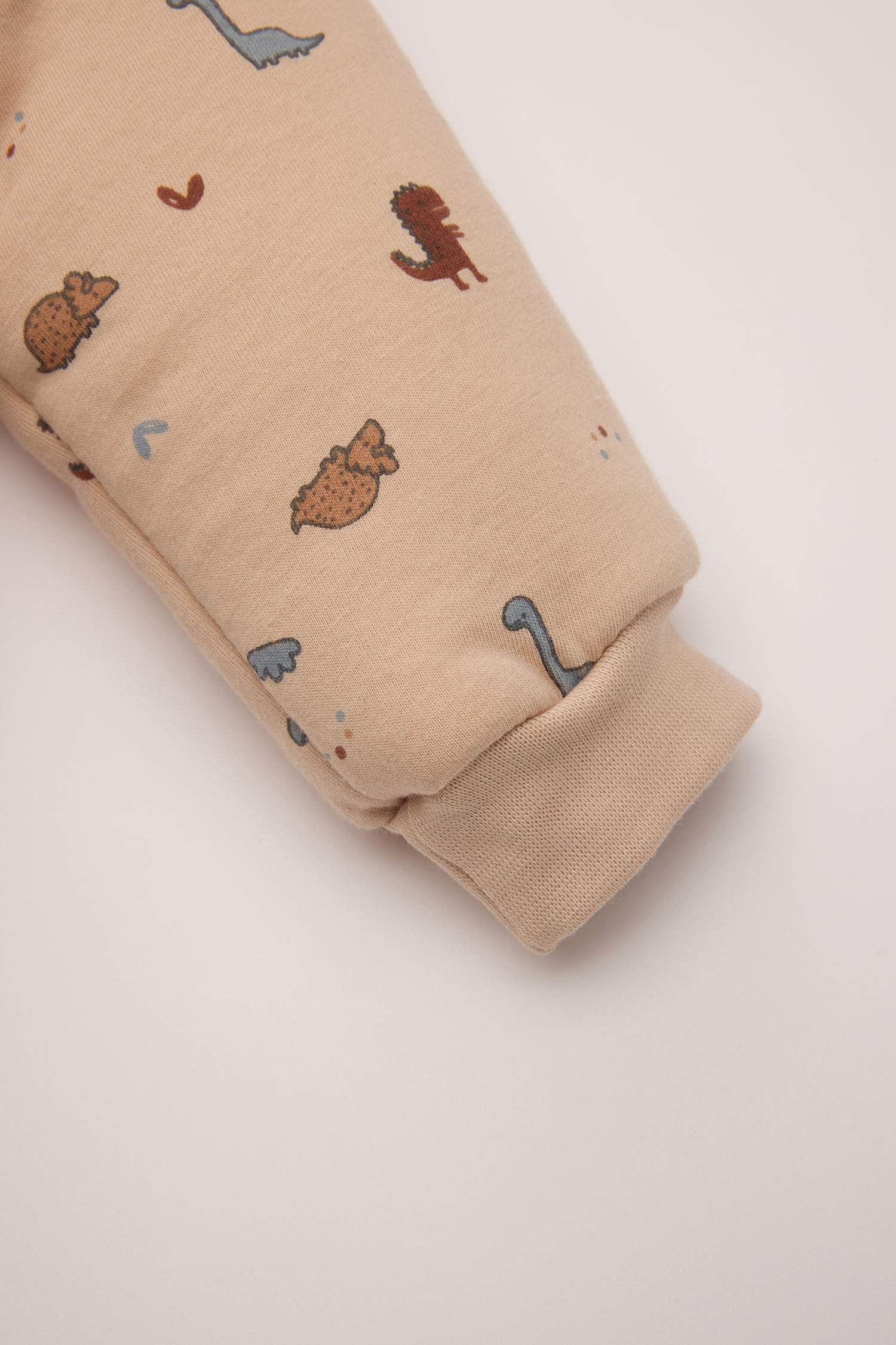 Erkek Bebek Yenidoğan Dinozor Desenli Fermuarlı Uzun Kollu Penye Uyku Tulumu
