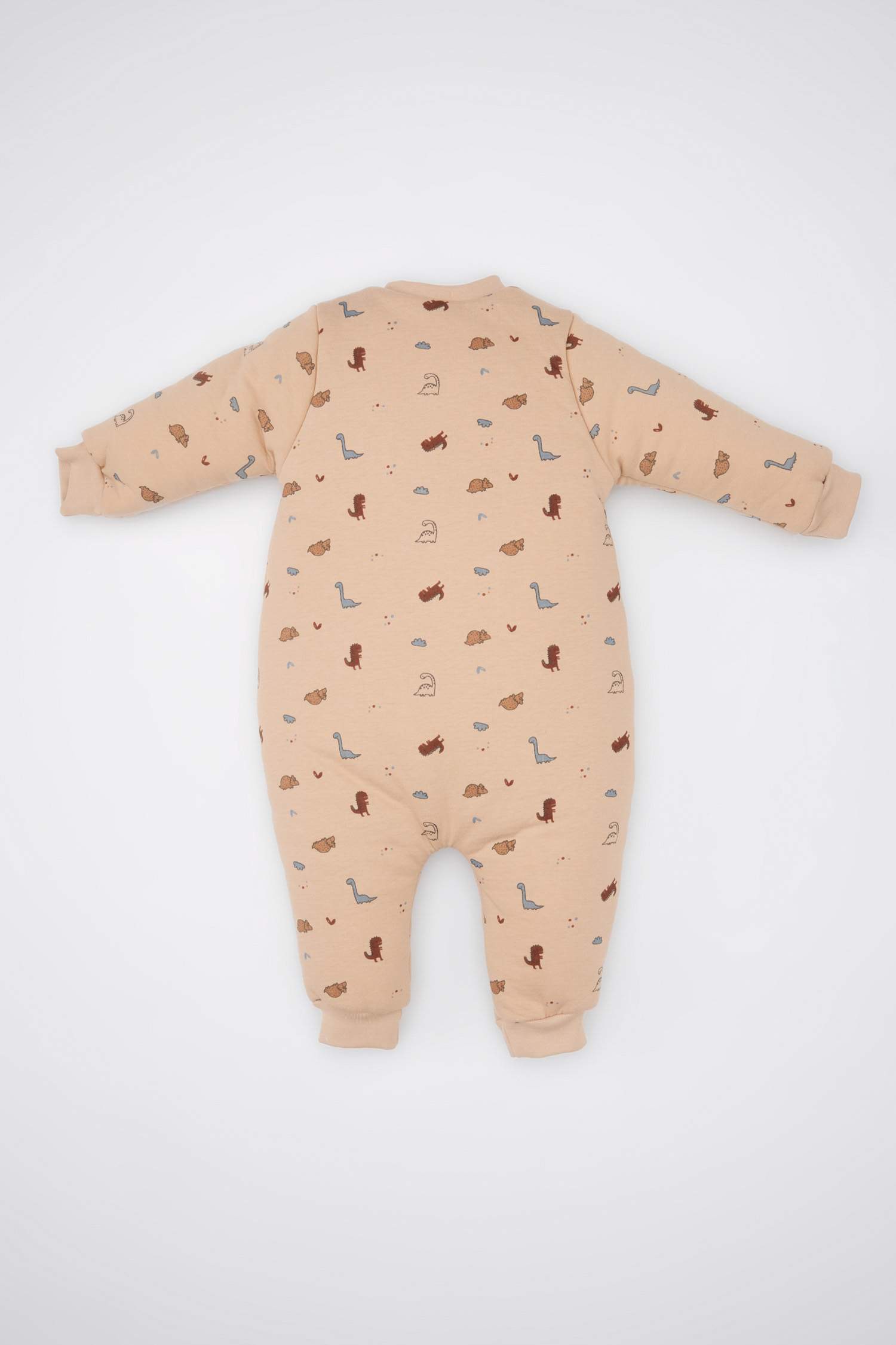Erkek Bebek Yenidoğan Dinozor Desenli Fermuarlı Uzun Kollu Penye Uyku Tulumu