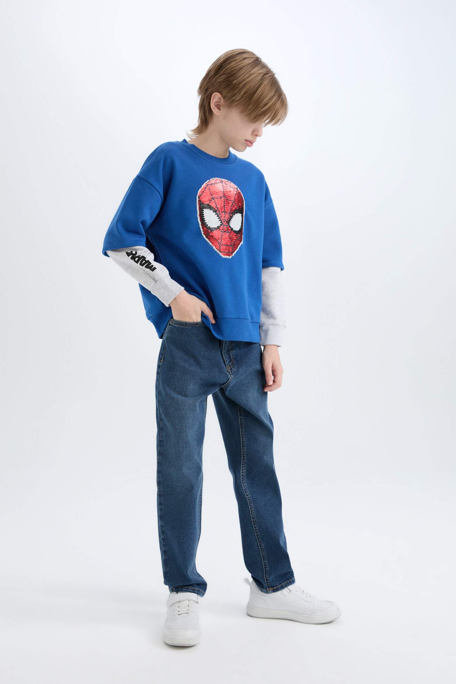 Sweatshirt Spiderman Oversize en Tissu épais à Col rond