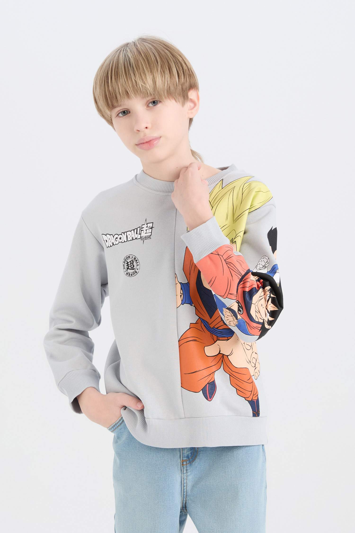 Erkek Çocuk Dragon Ball New Bisiklet Yaka Sırt Baskılı Sweatshirt