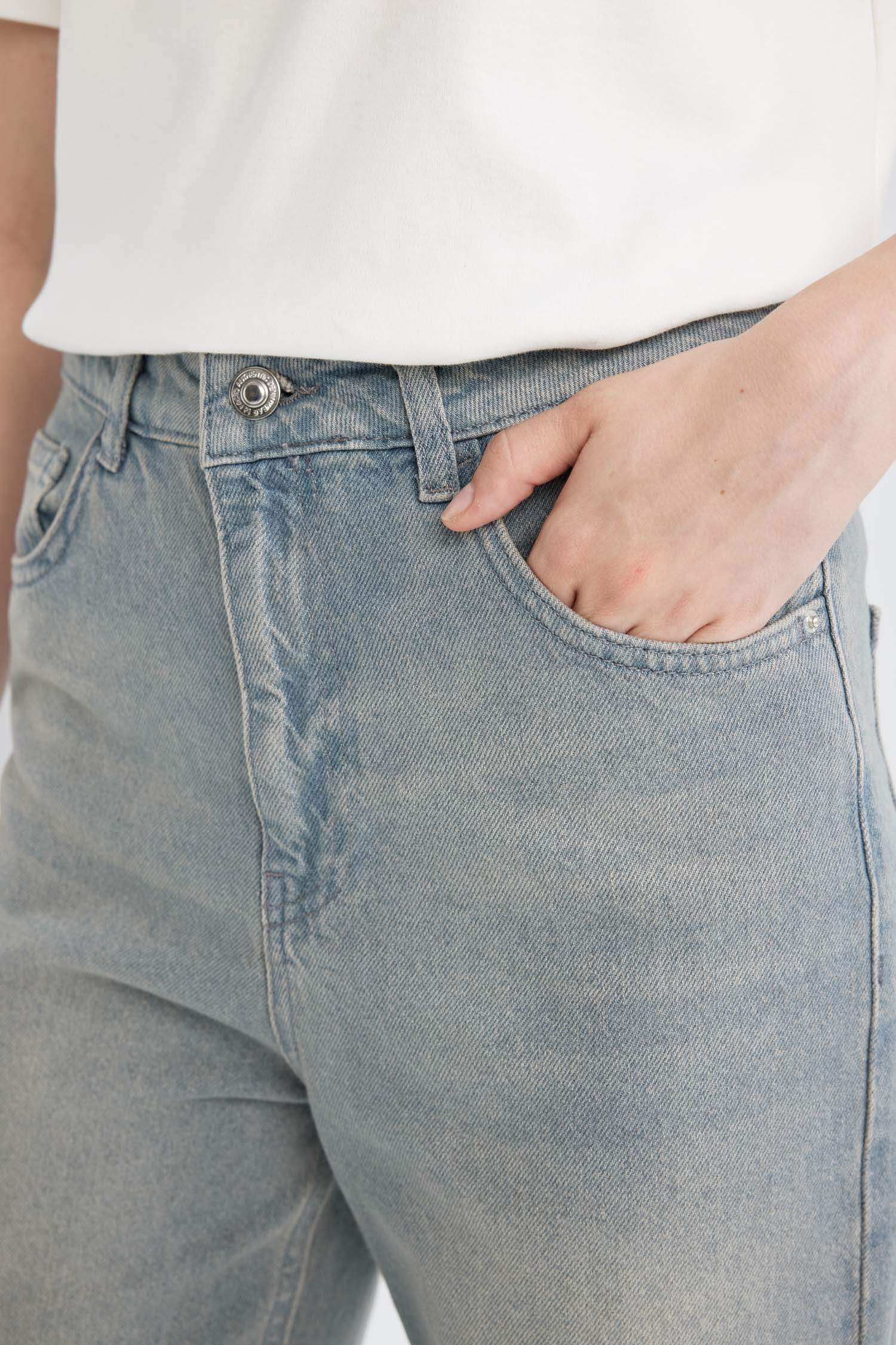 90's Wide Leg Yüksek Bel Uzun Jean Yıkamalı Pantolon