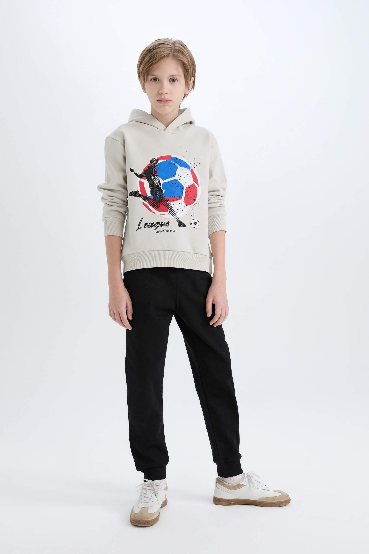 Erkek Çocuk 2'li Takım Kapüşonlu Baskılı Sweatshirt Beli Lastikli Eşofman Altı