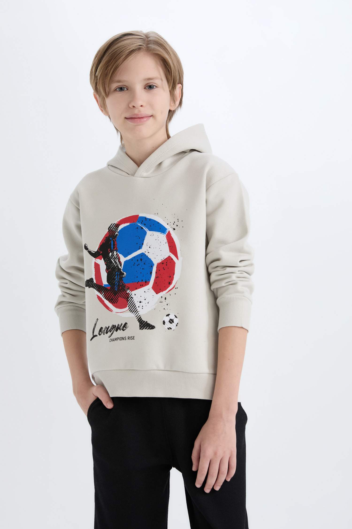 Erkek Çocuk 2'li Takım Kapüşonlu Baskılı Sweatshirt Beli Lastikli Eşofman Altı