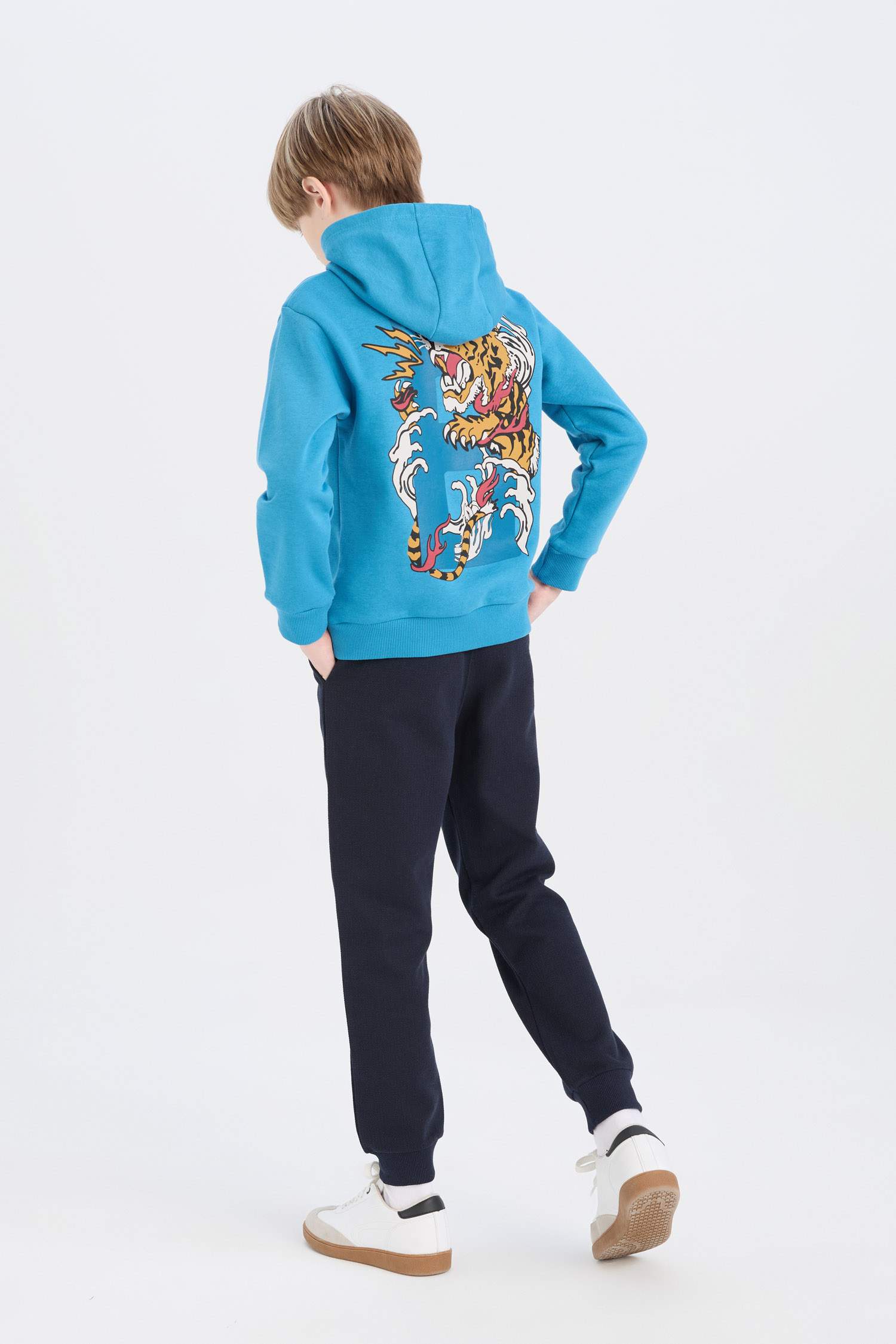 Erkek Çocuk 2'li Takım Kapüşonlu Baskılı Sweatshirt Beli Lastikli Eşofman Altı