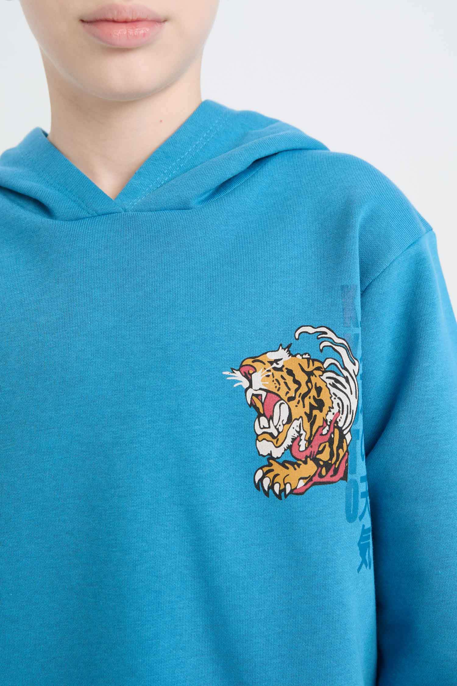 Erkek Çocuk 2'li Takım Kapüşonlu Baskılı Sweatshirt Beli Lastikli Eşofman Altı