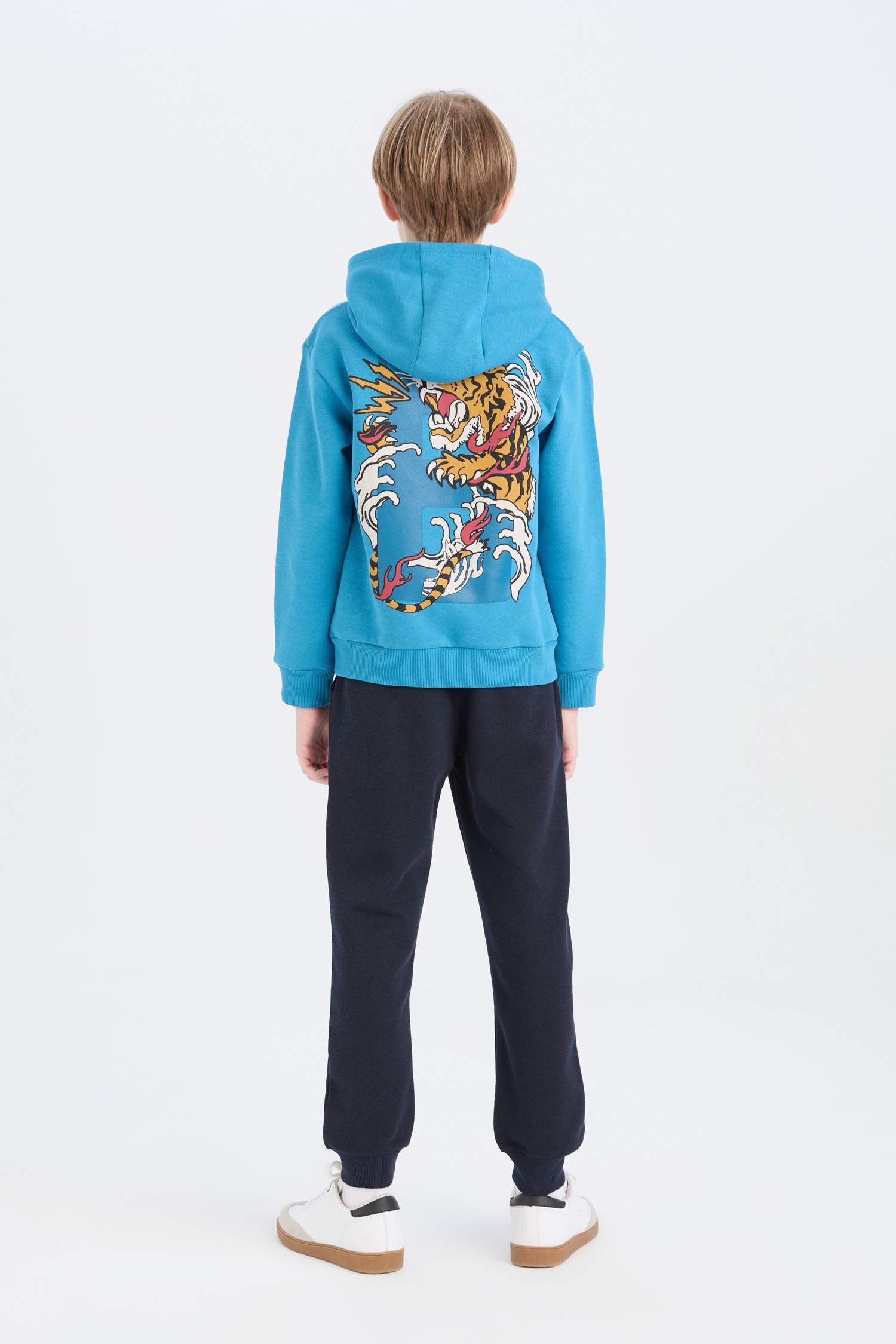 Erkek Çocuk 2'li Takım Kapüşonlu Baskılı Sweatshirt Beli Lastikli Eşofman Altı