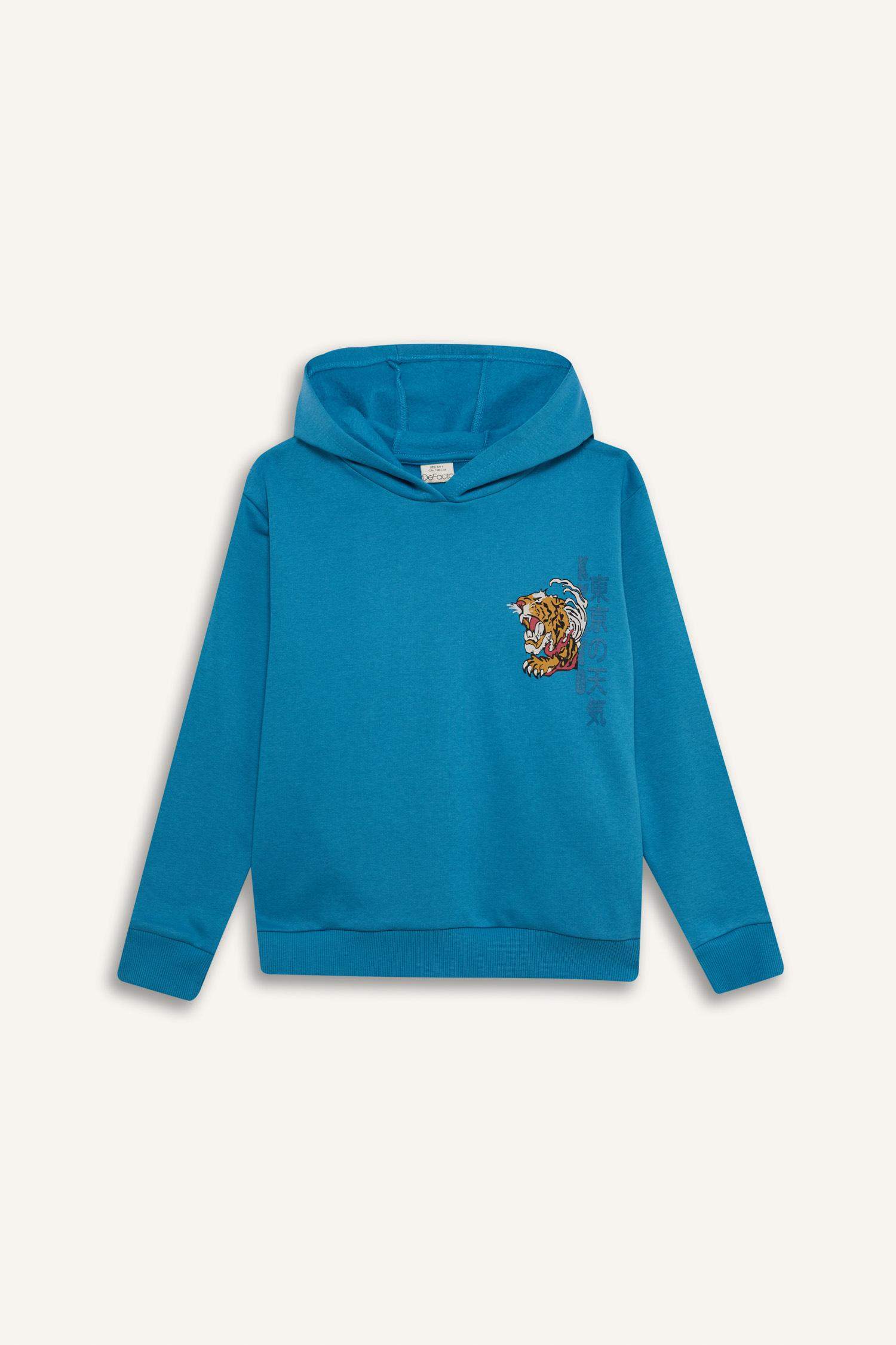 Erkek Çocuk 2'li Takım Kapüşonlu Baskılı Sweatshirt Beli Lastikli Eşofman Altı