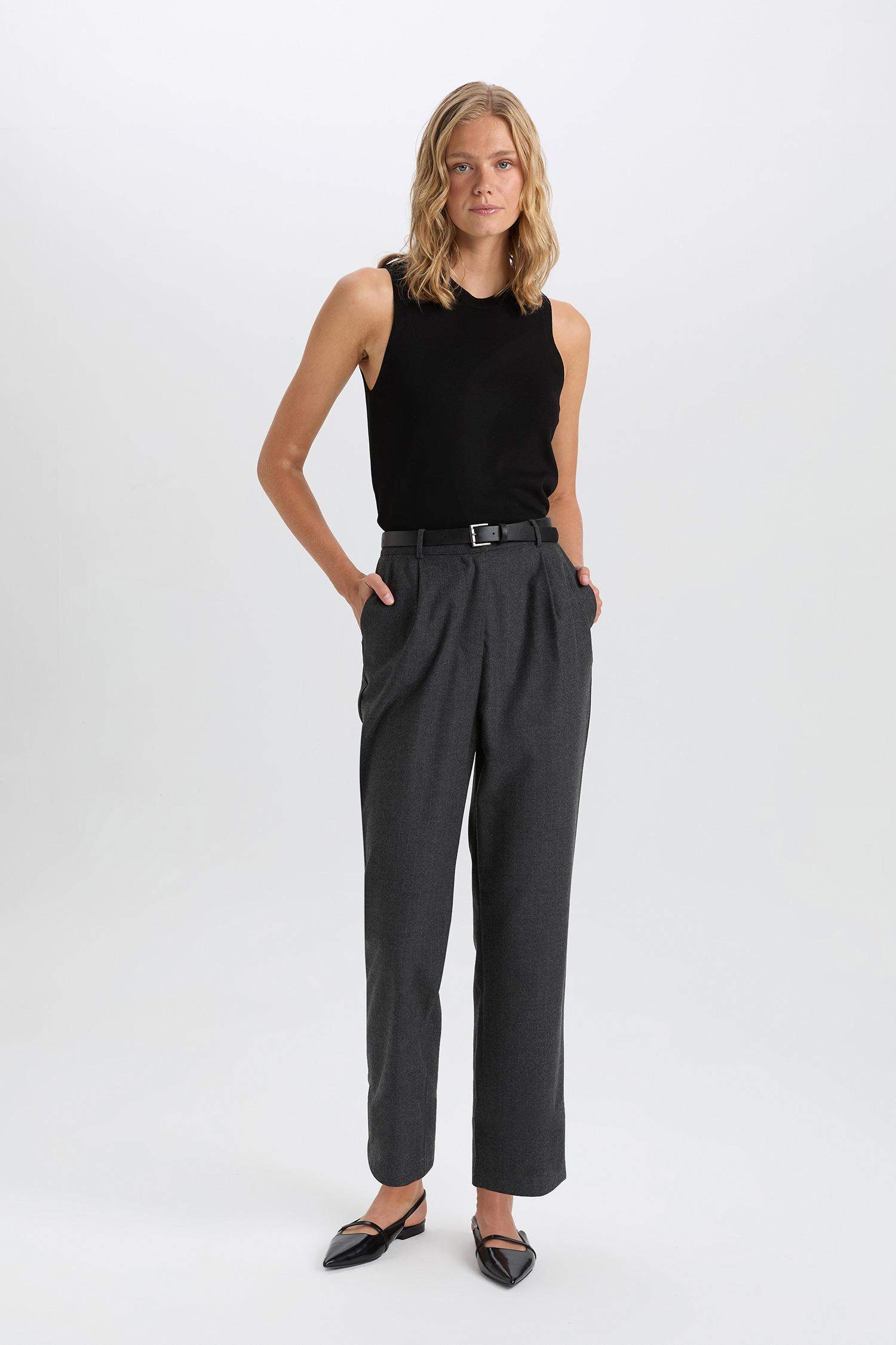 بنطلون برجل واسع وايد ليج وخصر عالي