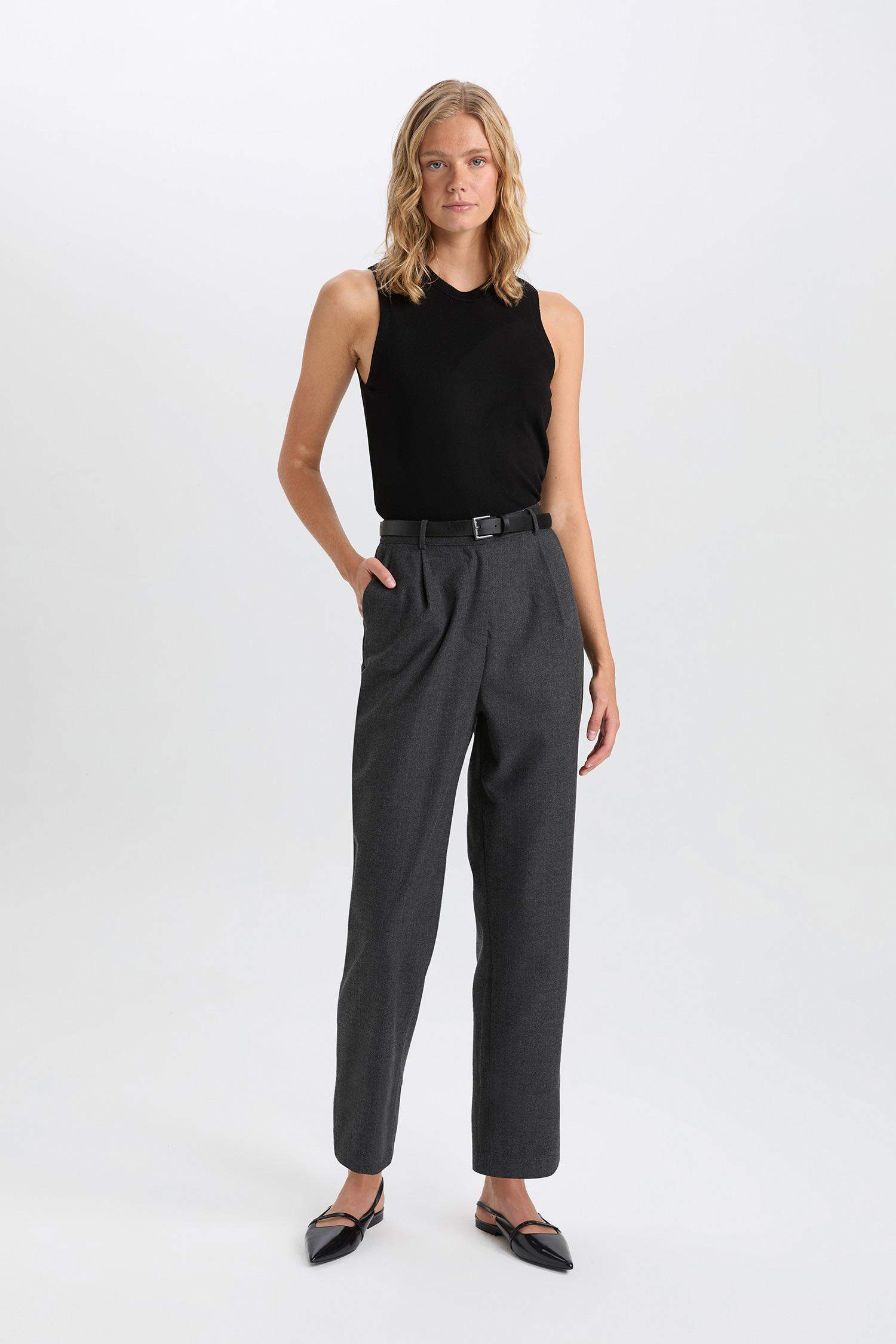 بنطلون برجل واسع وايد ليج وخصر عالي