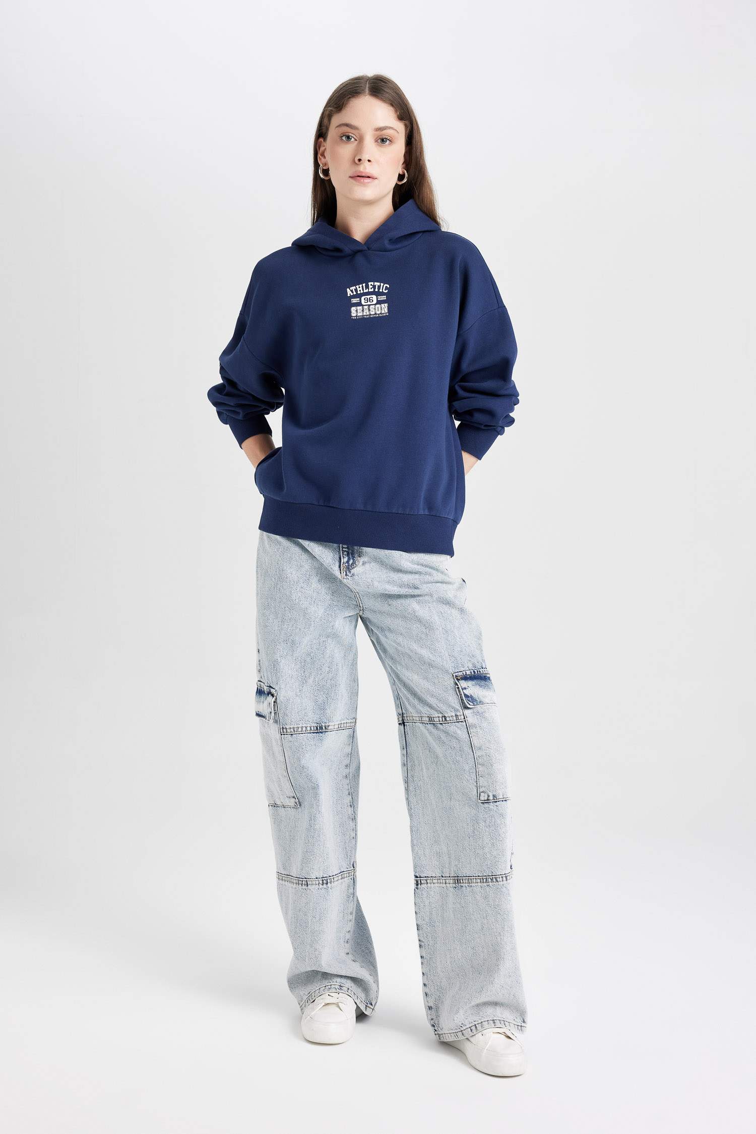 Coool Oversize Geniş Kalıp Kapüşonlu Baskılı Sweatshirt