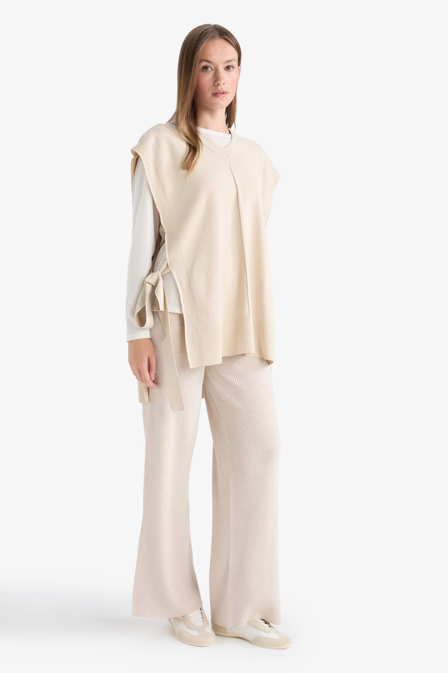 Regular Fit Basic Düz Beli Lastikli Düz Paça Triko Pantolon