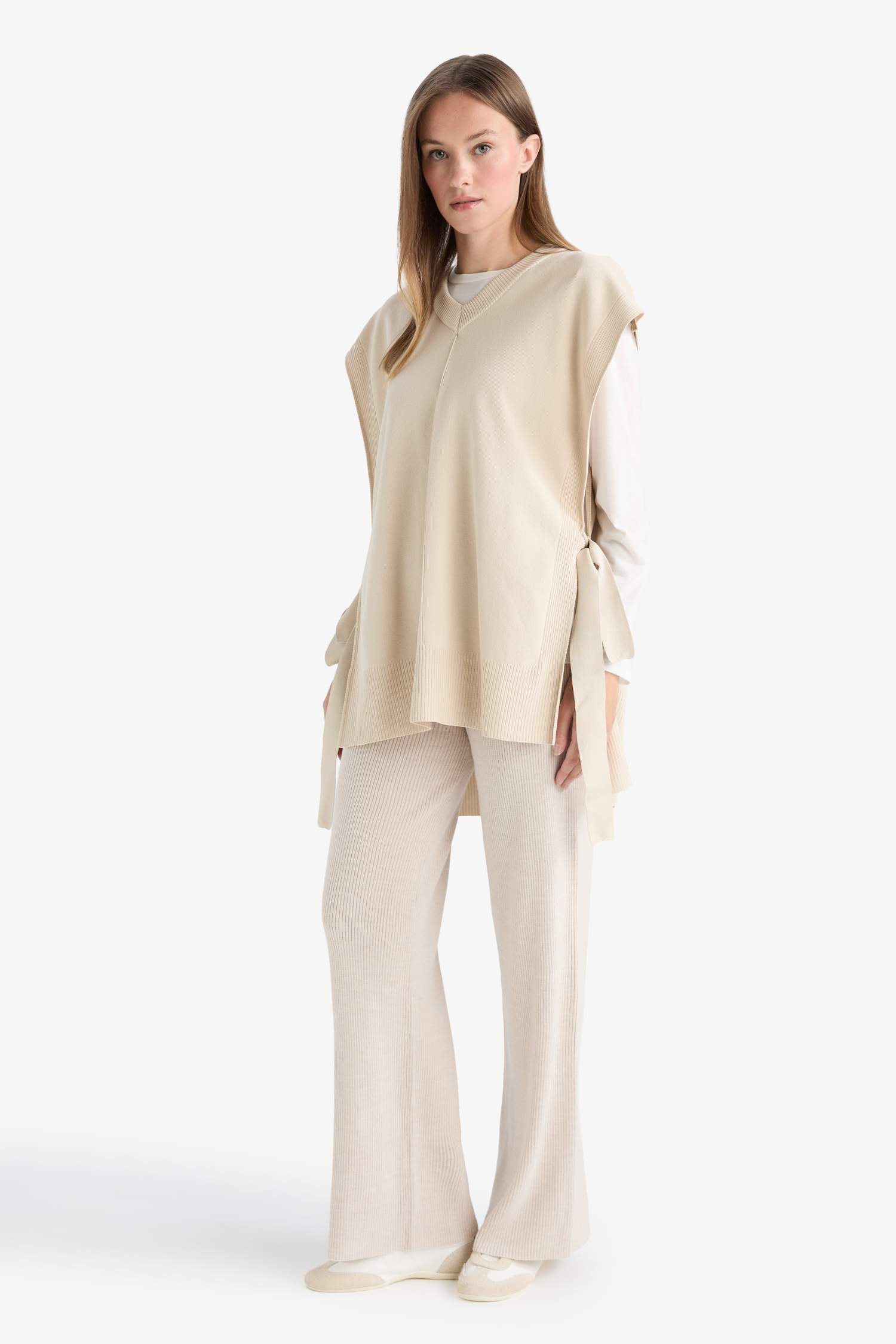 Regular Fit Basic Düz Beli Lastikli Düz Paça Triko Pantolon