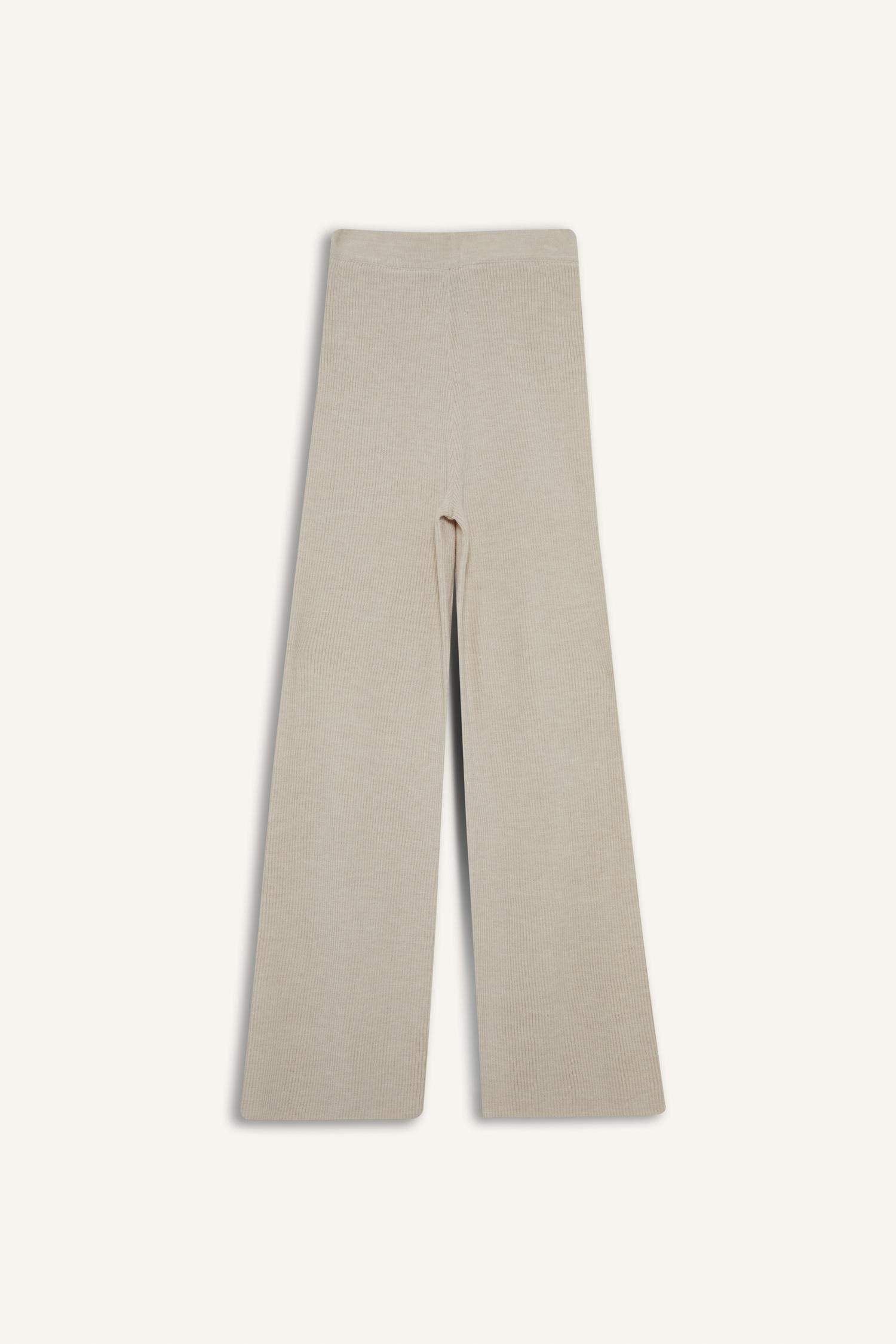 Regular Fit Basic Düz Beli Lastikli Düz Paça Triko Pantolon