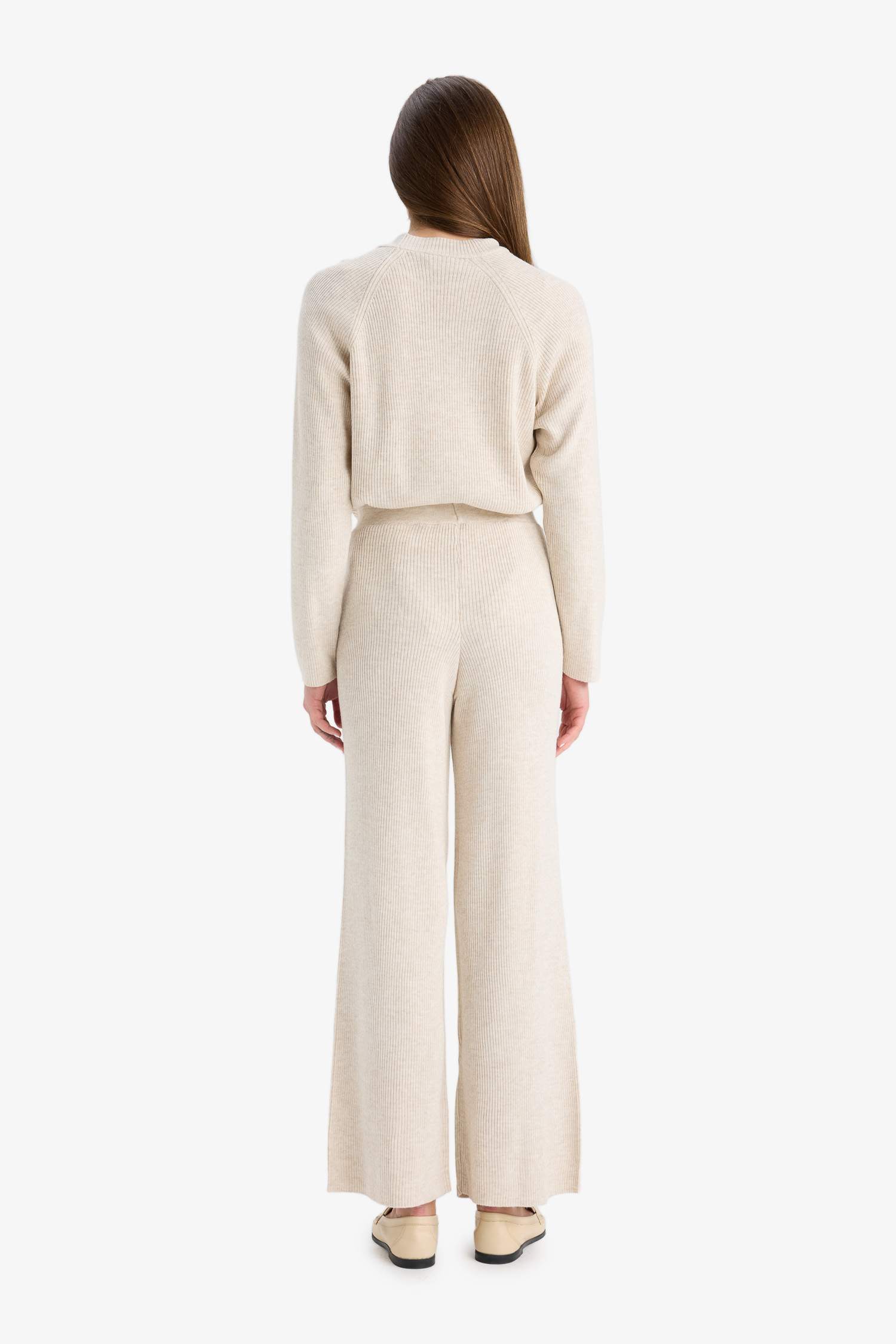 Regular Fit Basic Straight Leg Elastic Waist Knit Trousers