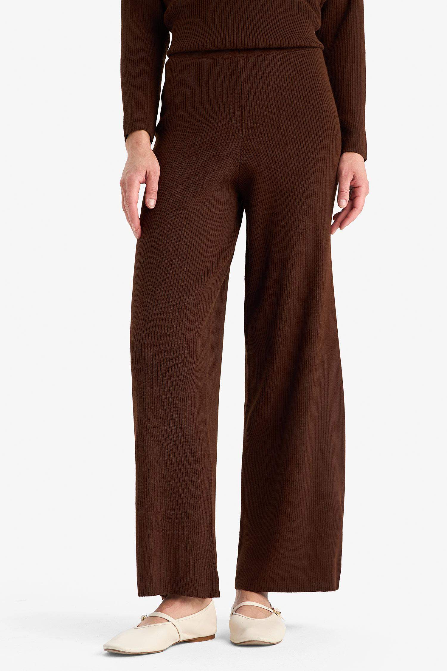 Regular Fit Basic Düz Beli Lastikli Düz Paça Triko Pantolon 