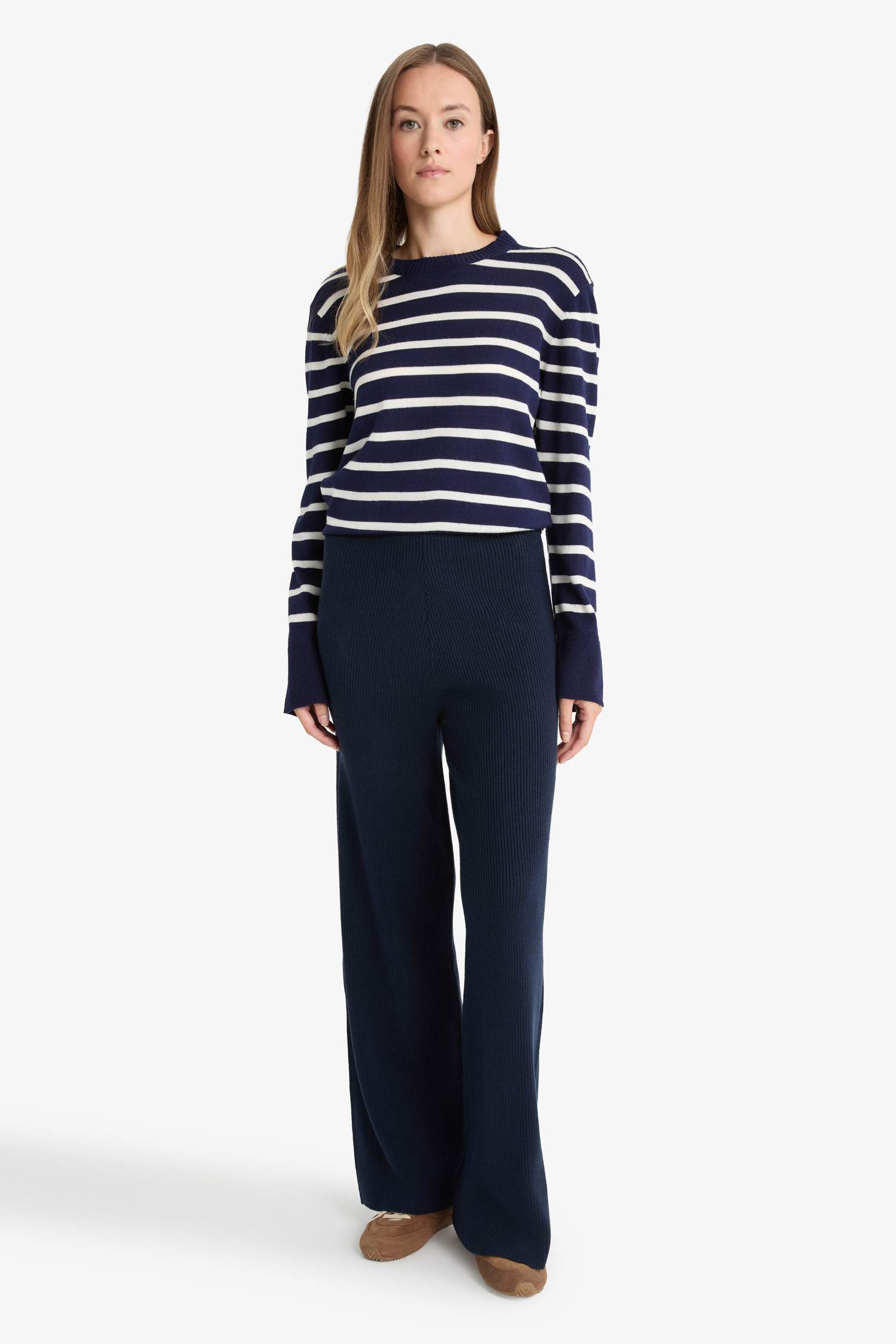 Regular Fit Basic Düz Beli Lastikli Düz Paça Triko Pantolon