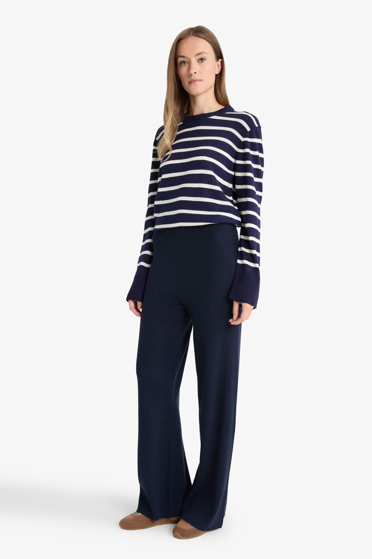 Regular Fit Basic Düz Beli Lastikli Düz Paça Triko Pantolon