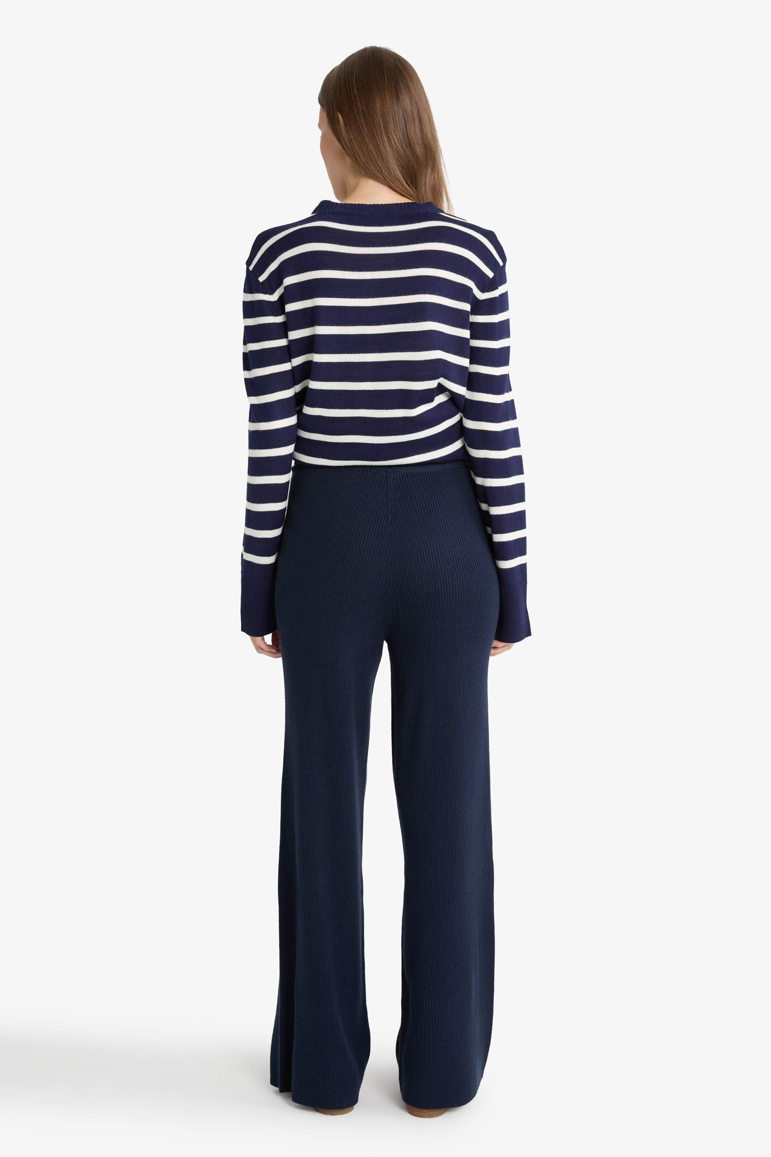 Regular Fit Basic Düz Beli Lastikli Düz Paça Triko Pantolon