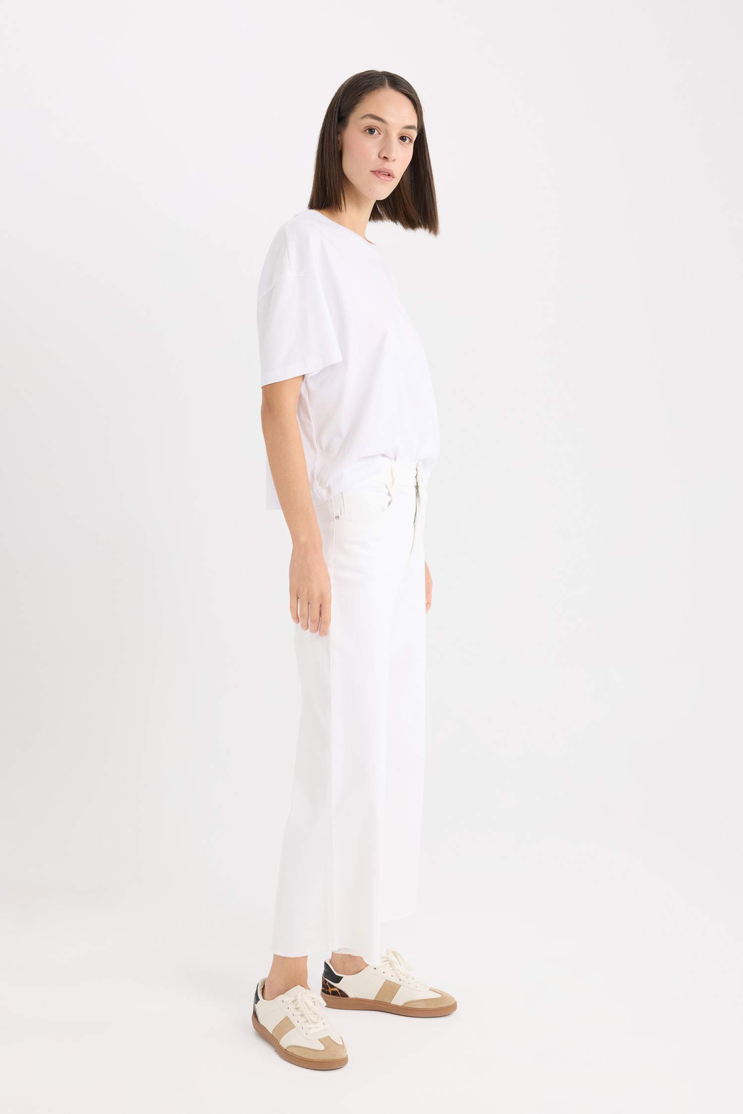 Culotte Fit Wide Leg Gabardine Trousers