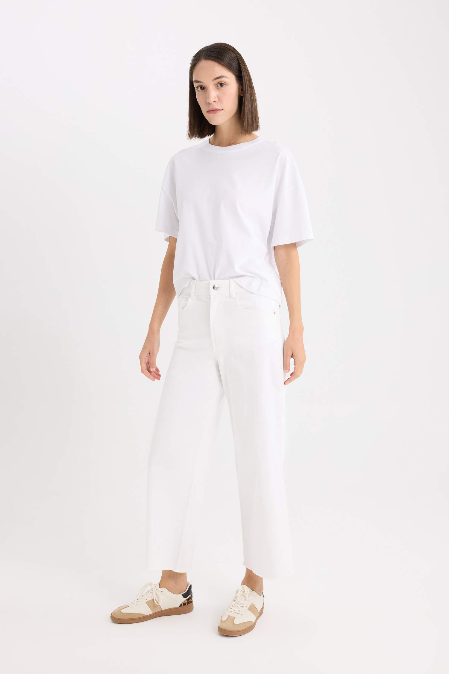 Culotte Fit Wide Leg Gabardine Trousers