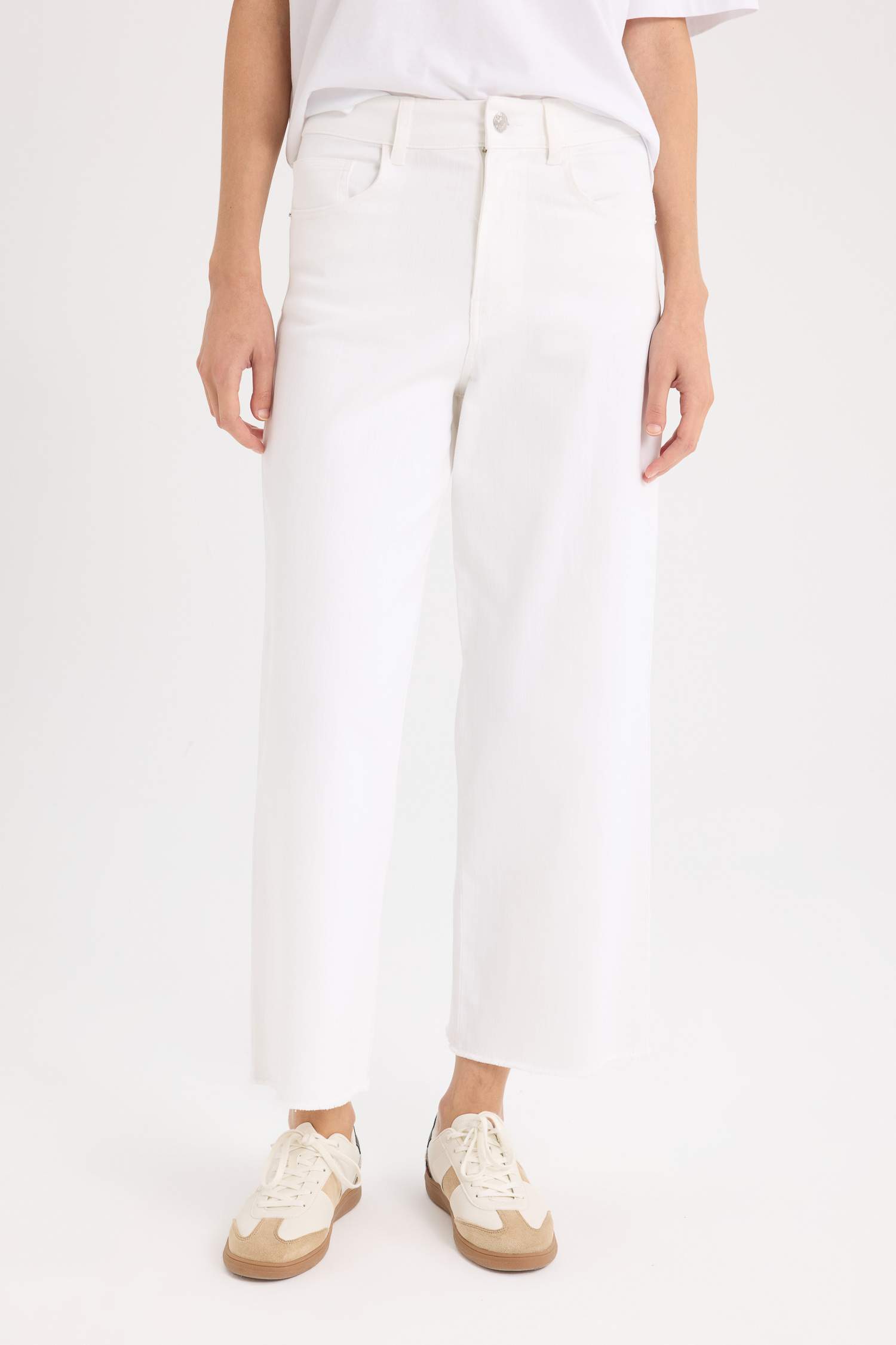 Culotte Fit Wide Leg Gabardine Trousers