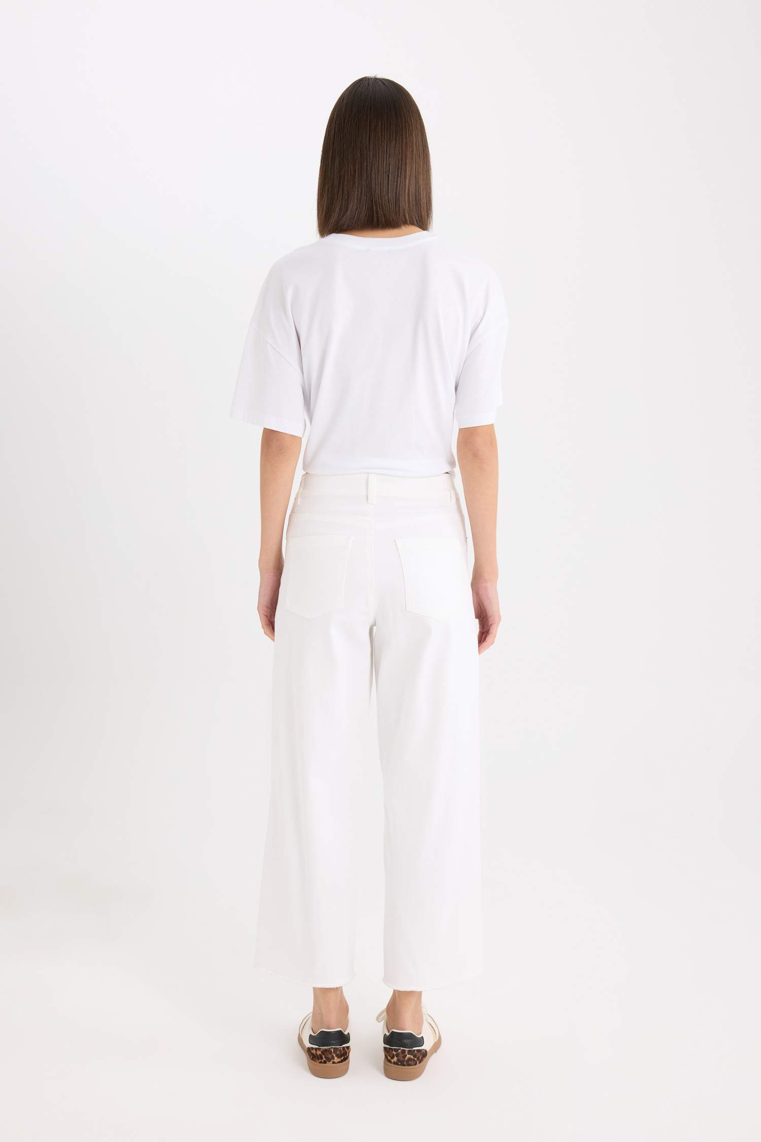Culotte Fit Wide Leg Gabardine Trousers