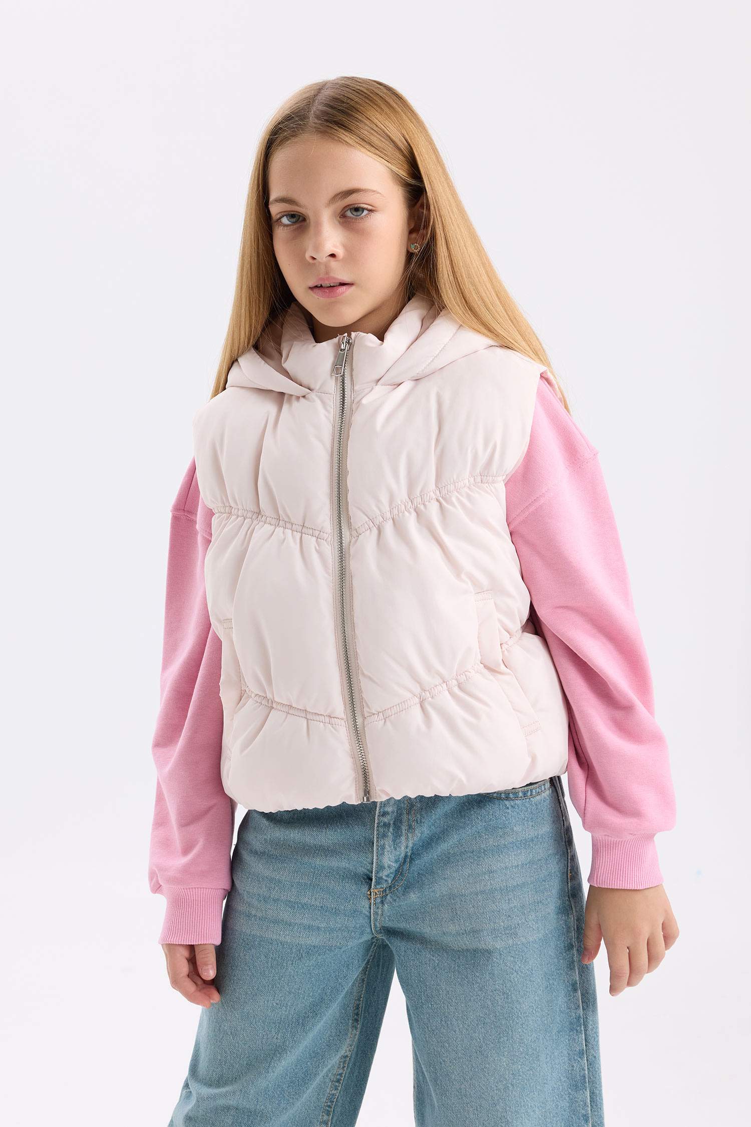 Kız Çocuk Su Geçirmez Kapüşonlu Fermuarlı Şişme Yelek