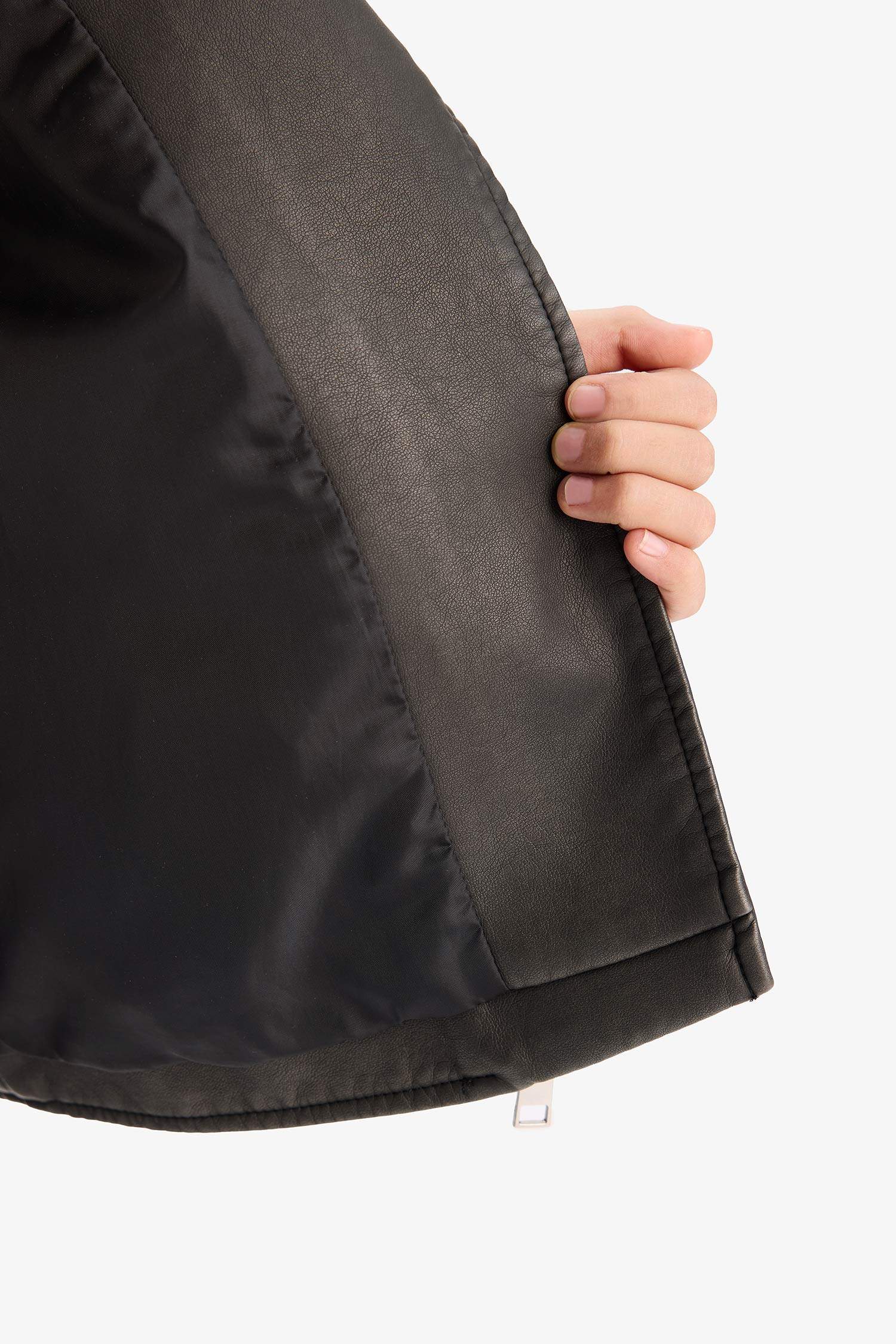 Kız Çocuk Su Geçirmez Fermuarlı Çift Cepli Suni Deri Ceket Mont