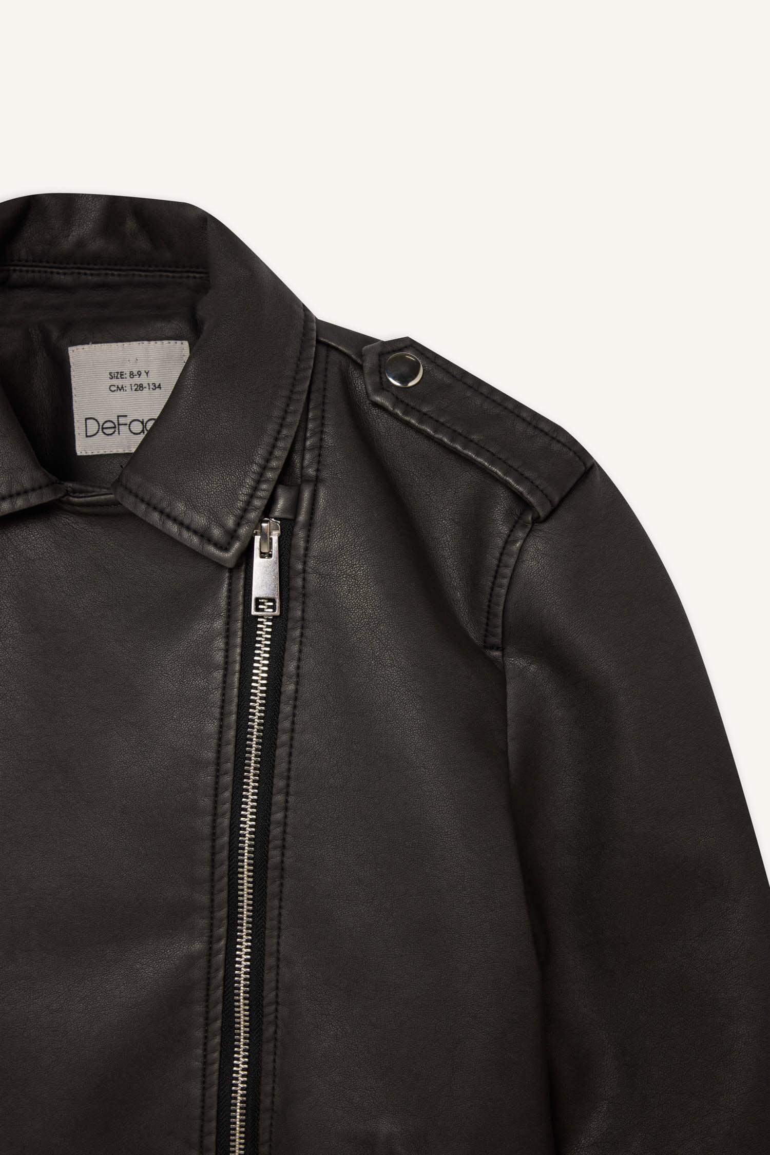 Kız Çocuk Su Geçirmez Fermuarlı Çift Cepli Suni Deri Ceket Mont