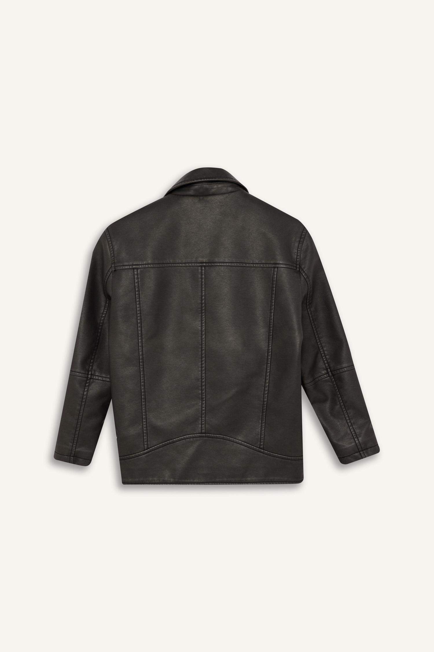 Kız Çocuk Su Geçirmez Fermuarlı Çift Cepli Suni Deri Ceket Mont