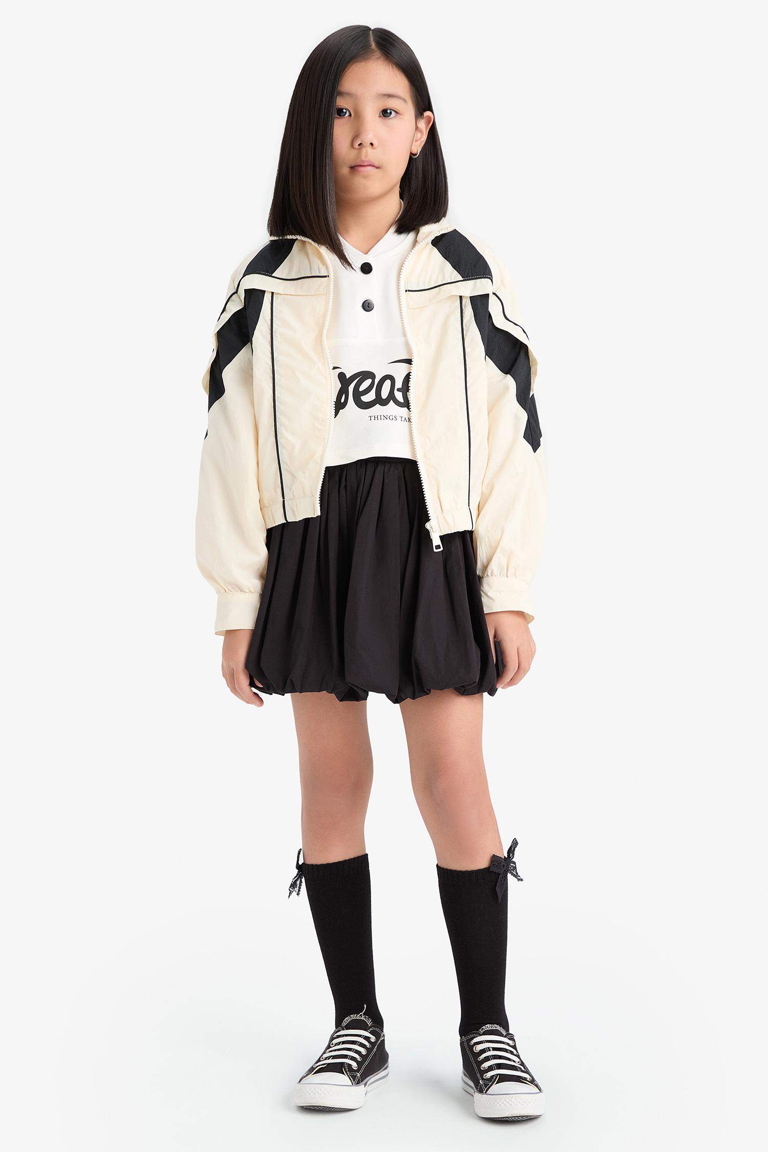 Kız Çocuk Su Geçirmez Kapüşonlu Fermuarlı Cepli Yağmurluk