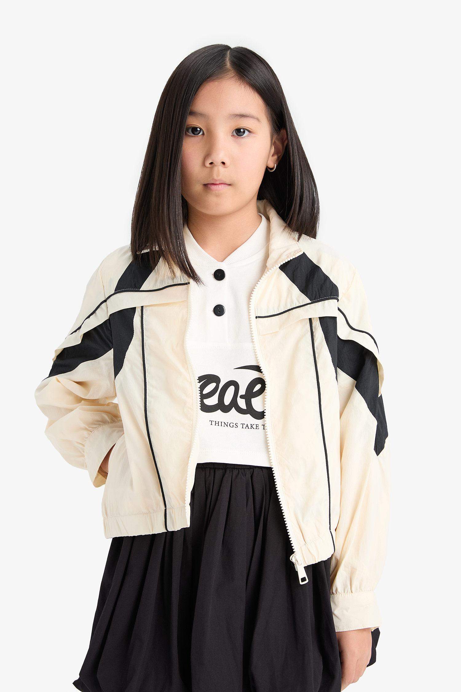 Kız Çocuk Su Geçirmez Kapüşonlu Fermuarlı Cepli Yağmurluk