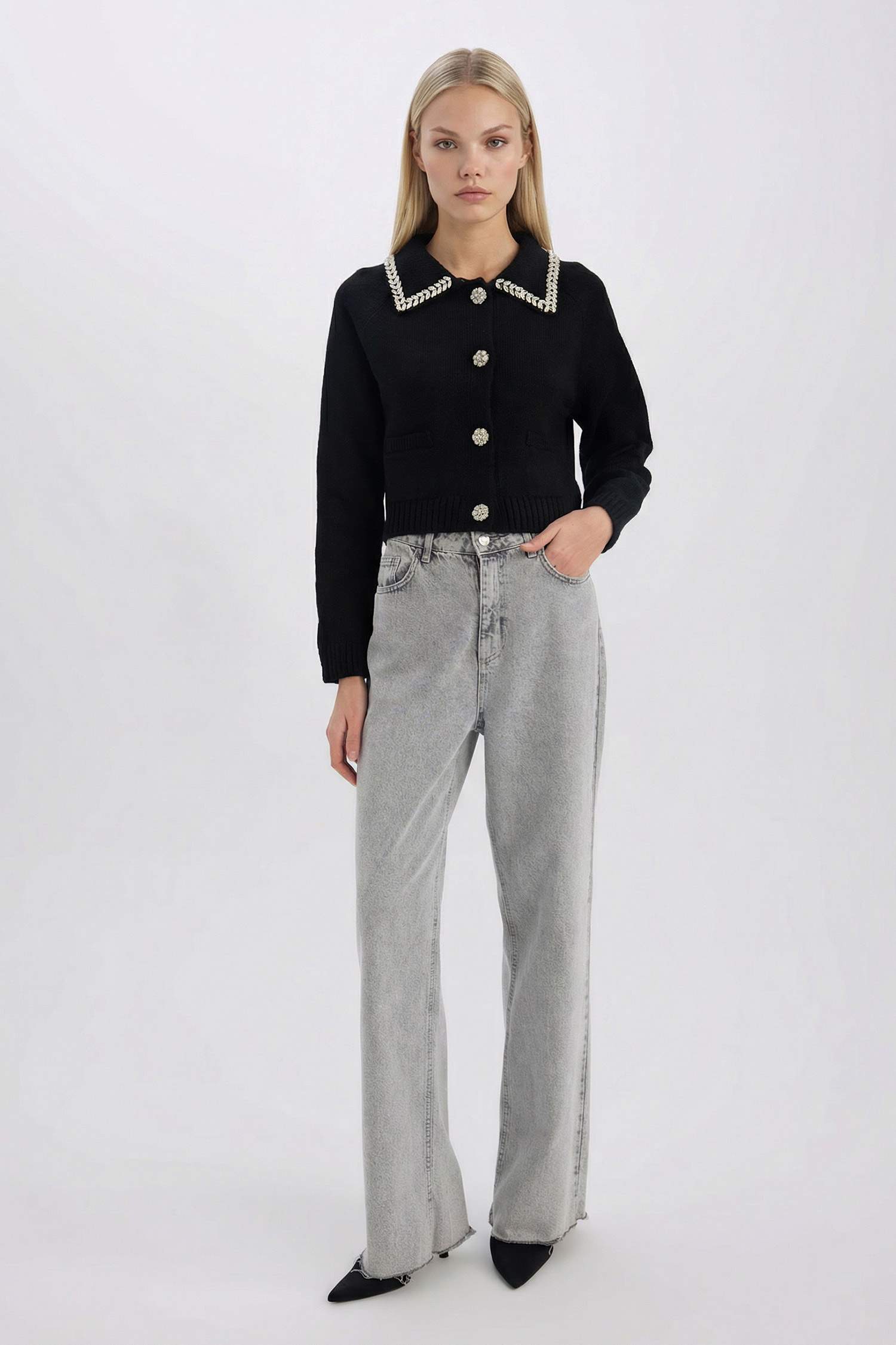 Regular Fit Gömlek Yaka Düğmeli Triko Hırka