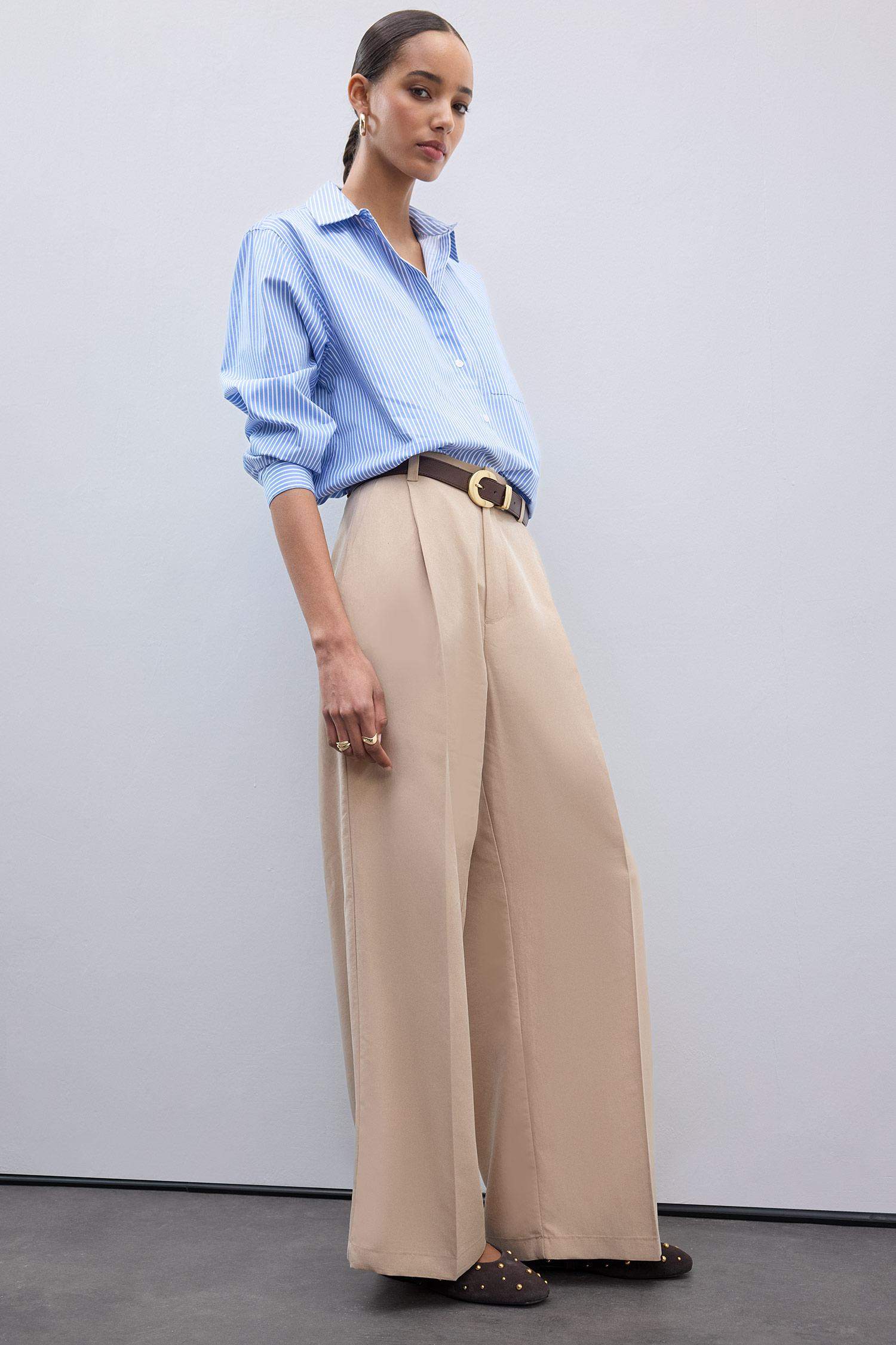 Брюки с широкими ногами и высокой талией, длинные, с карманами, из модала