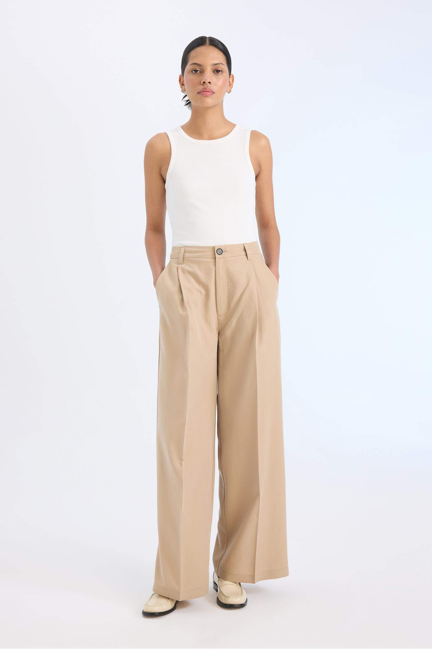 Брюки с широкими ногами и высокой талией, длинные, с карманами, из модала