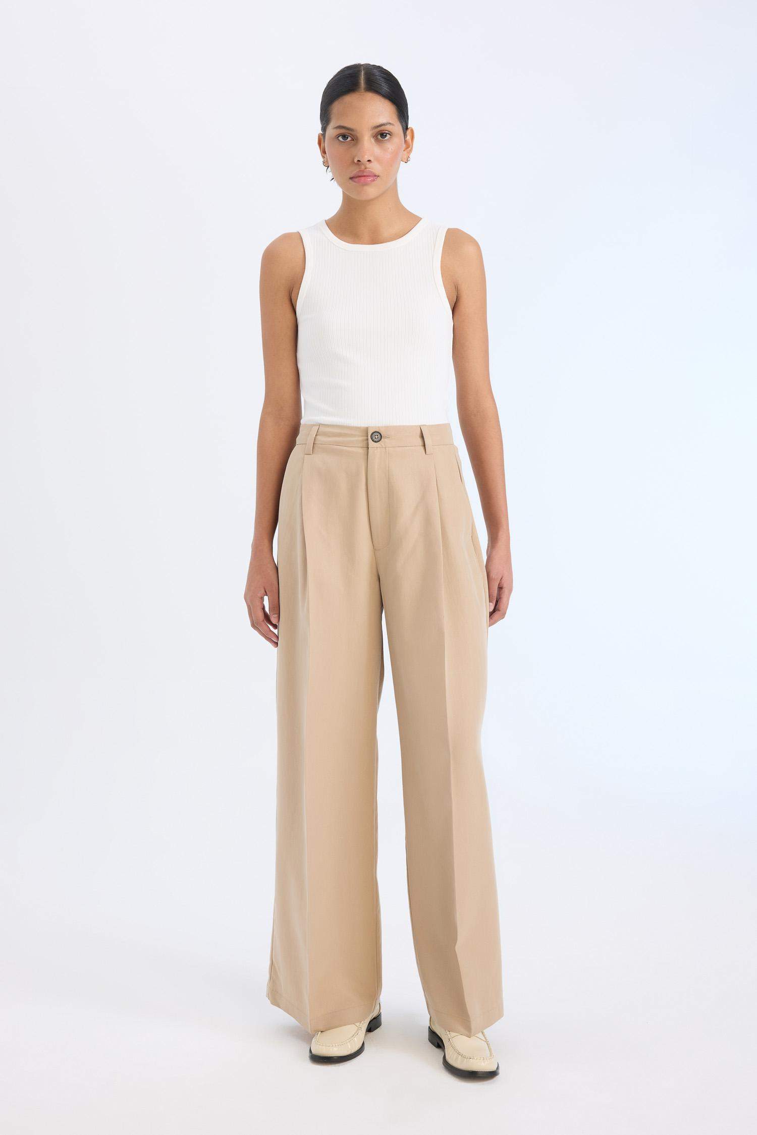 Брюки с широкими ногами и высокой талией, длинные, с карманами, из модала