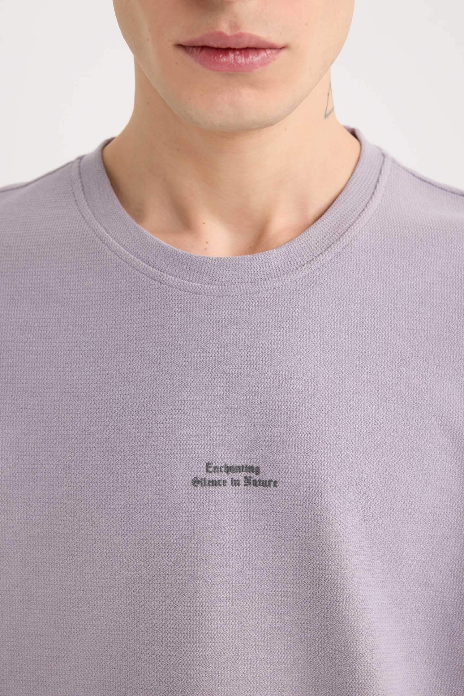 Boxy Fit Bisiklet Yaka Baskılı Kısa Kollu Tişört