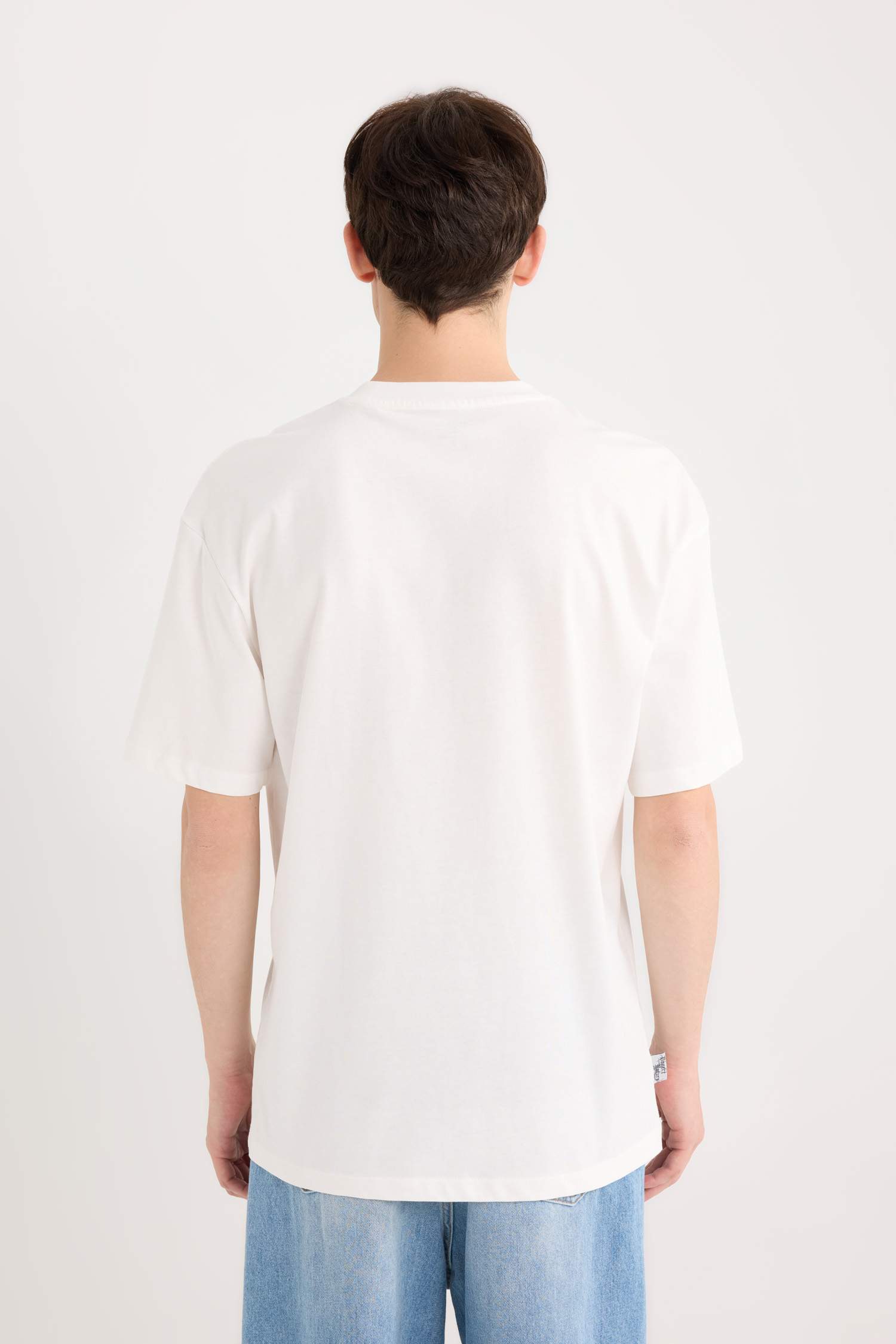 %100 Pamuk Boxy Fit Bisiklet Yaka Baskılı Kısa Kollu Tişört