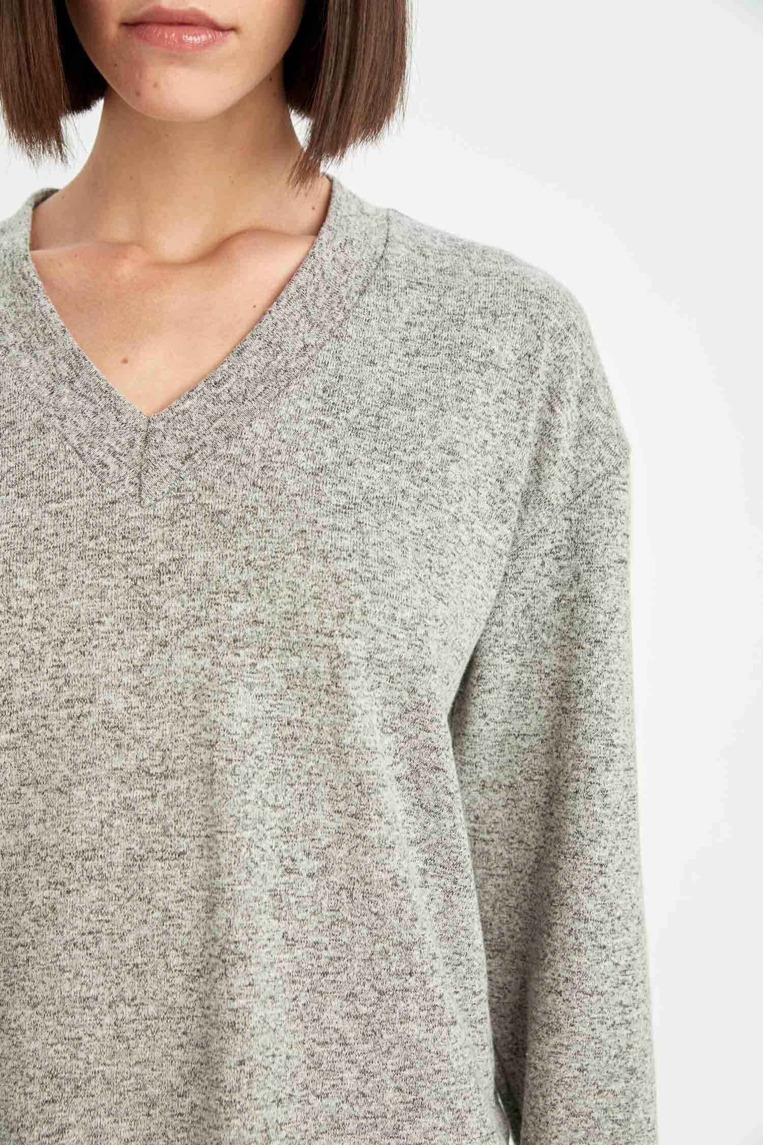 Pijama Takım V Yaka Uzun Kollu Üst Beli Lastikli Alt