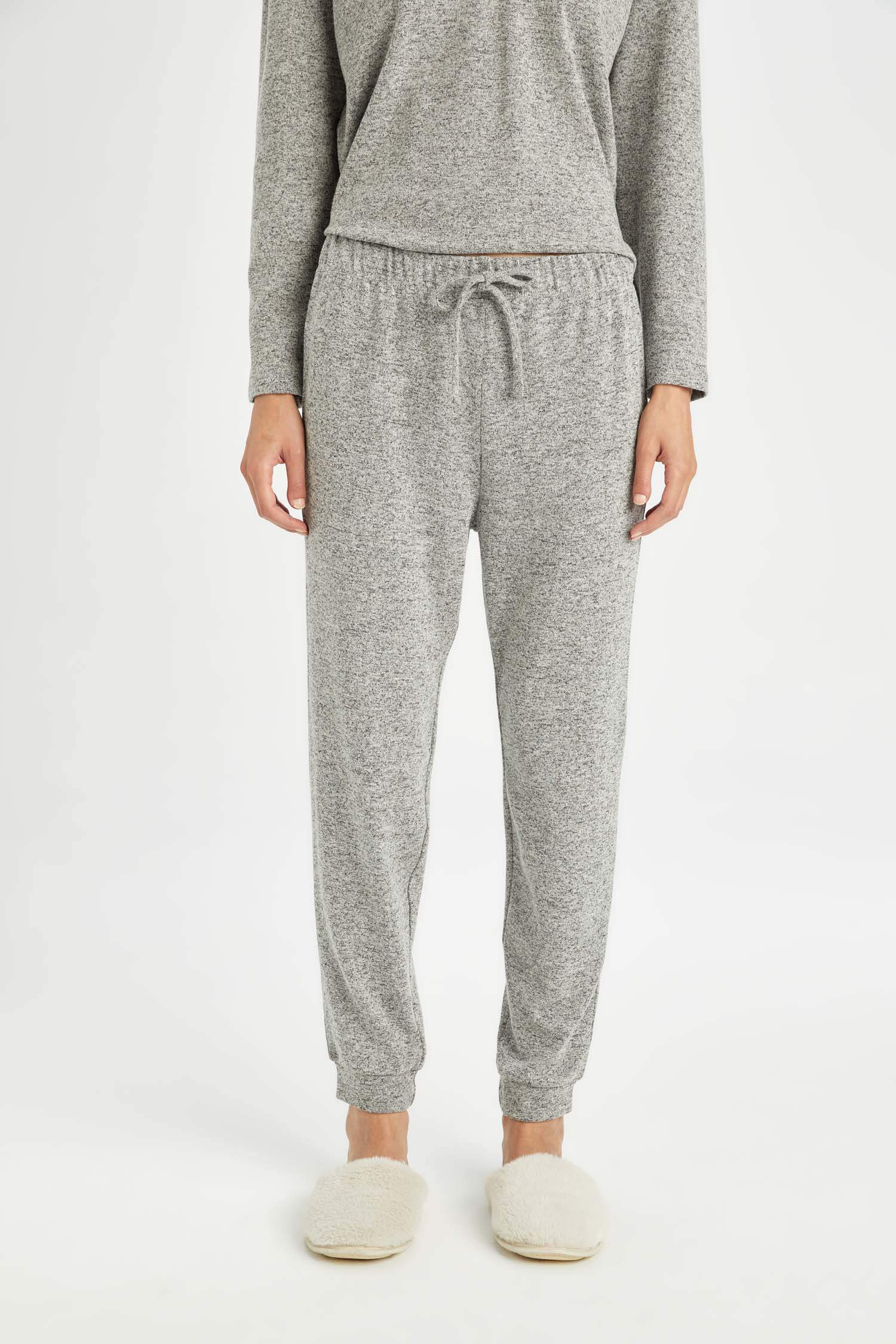 Pijama Takım V Yaka Uzun Kollu Üst Beli Lastikli Alt