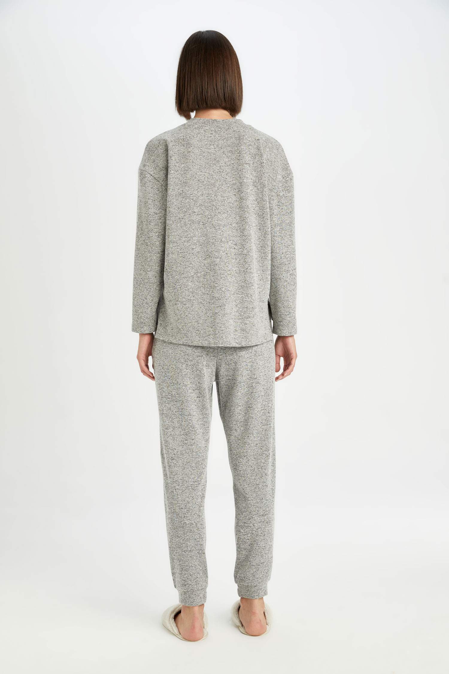 Pijama Takım V Yaka Uzun Kollu Üst Beli Lastikli Alt