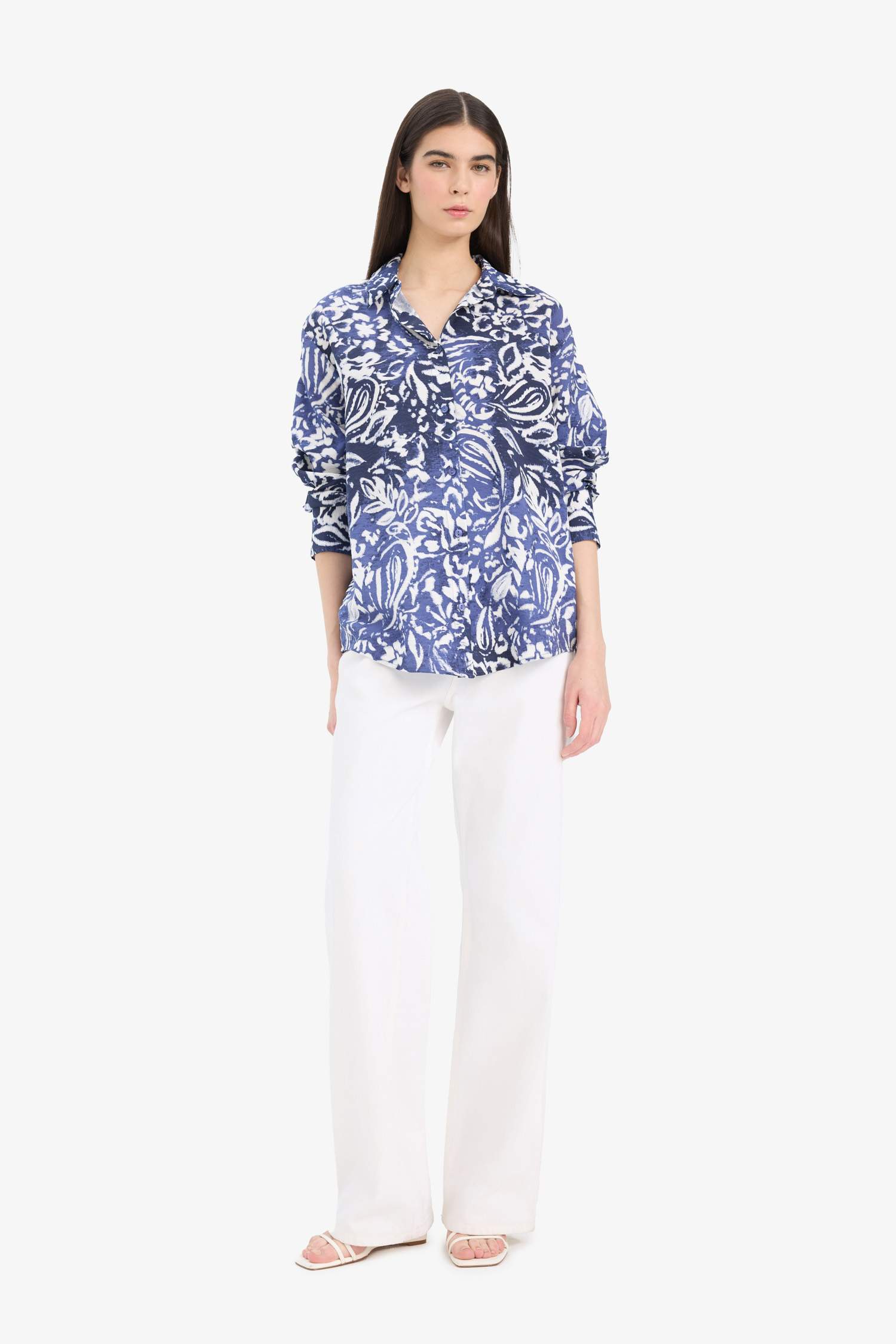 Regular Fit Shirt Collar Printed Long Sleeve Shirt