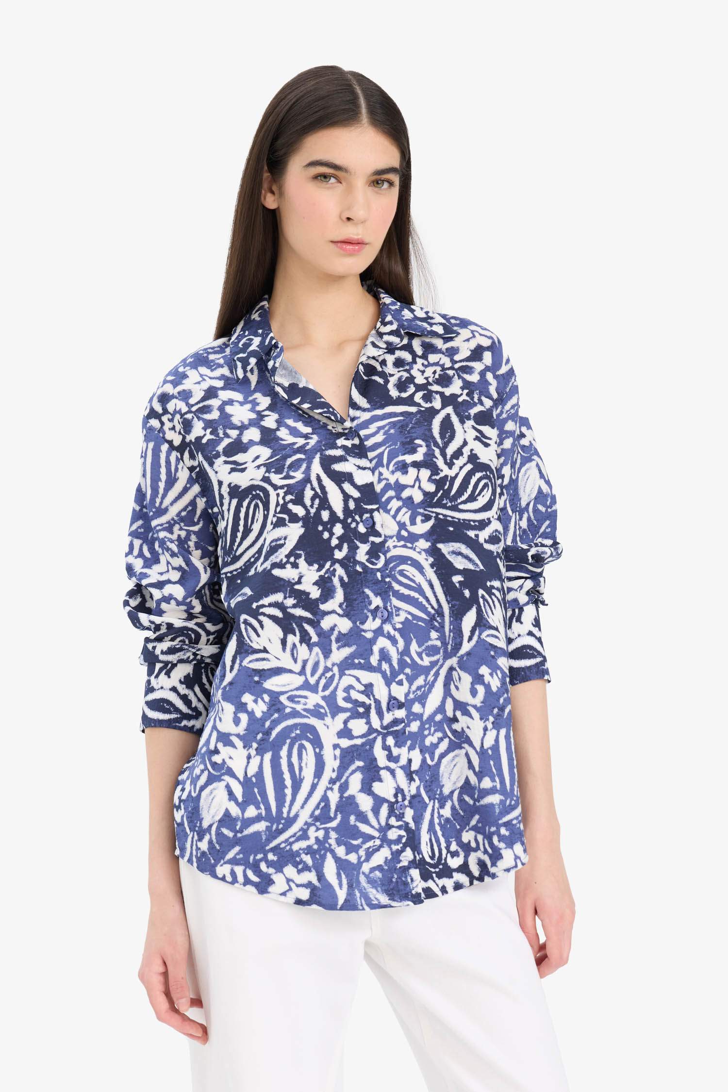 Regular Fit Shirt Collar Printed Long Sleeve Shirt