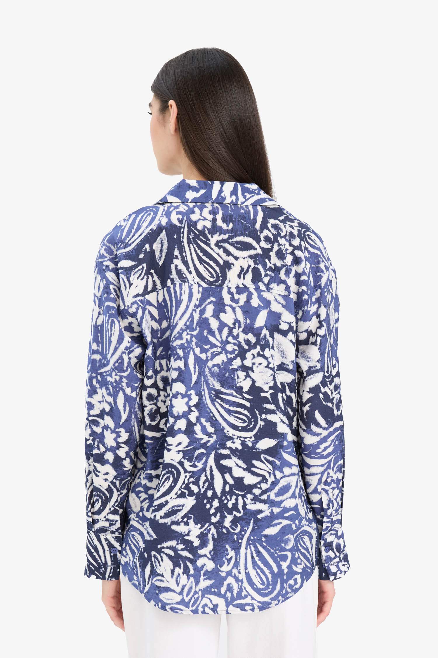 Regular Fit Shirt Collar Printed Long Sleeve Shirt