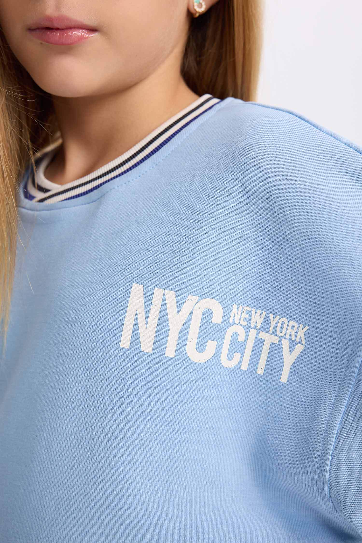 Kız Çocuk Relax Fit V Yaka Baskılı Sweatshirt