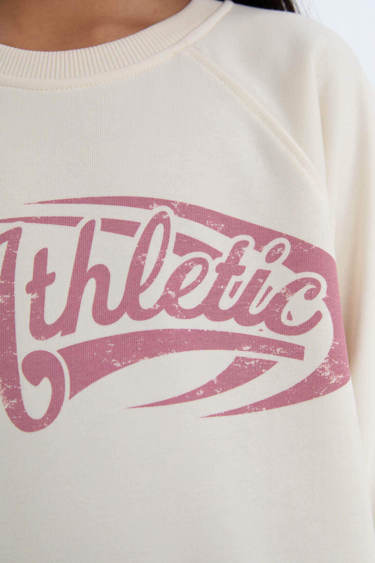 Kız Çocuk Relax Fit Bisiklet Yaka Baskılı Sweatshirt