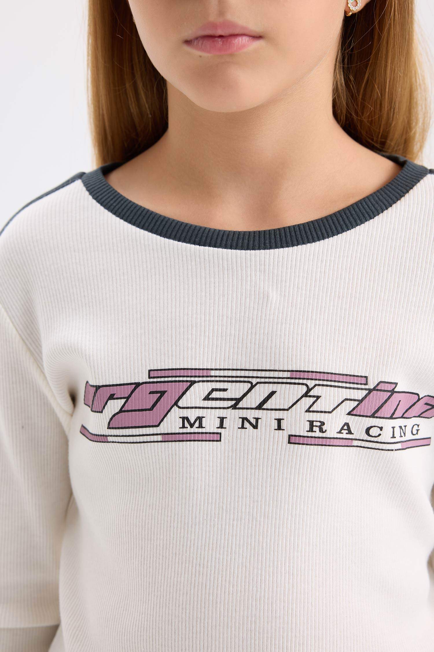 T-shirt Slim et long imprimé à manches longues pour fille