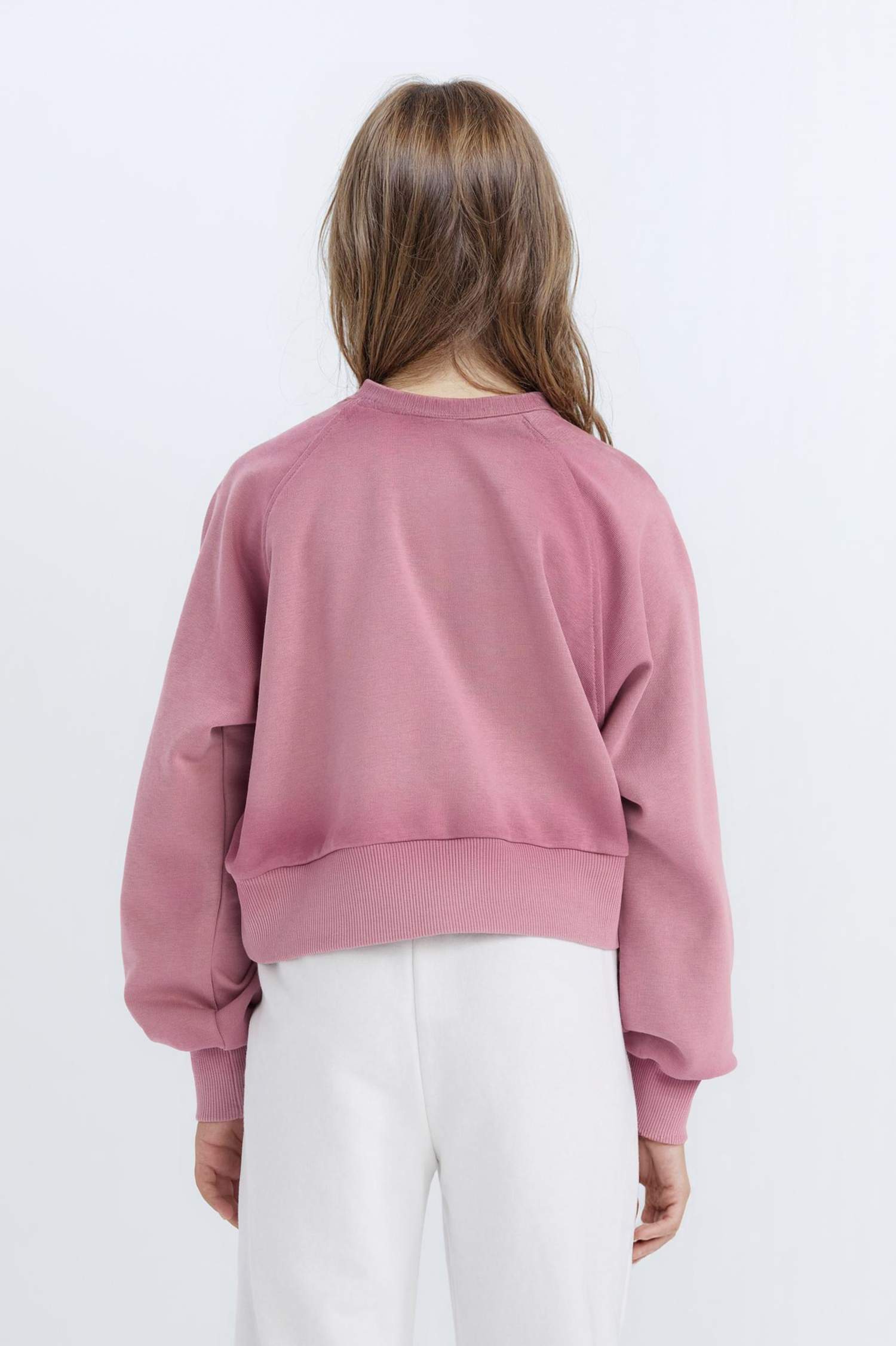 Sweat-shirt court basique à col rond et Coupe relax pour Fille